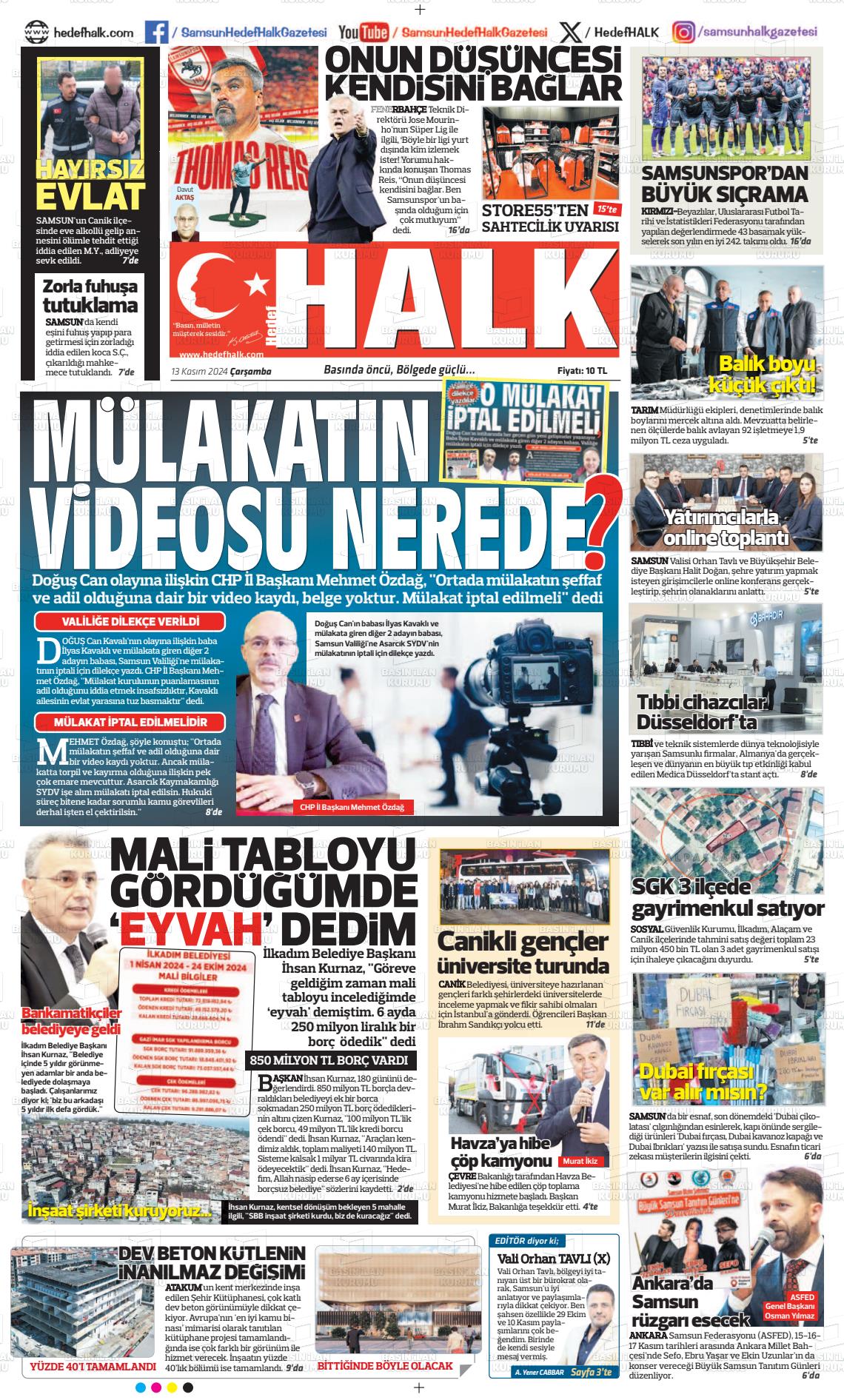 13 Kasım 2024 Hedef Halk Gazete Manşeti