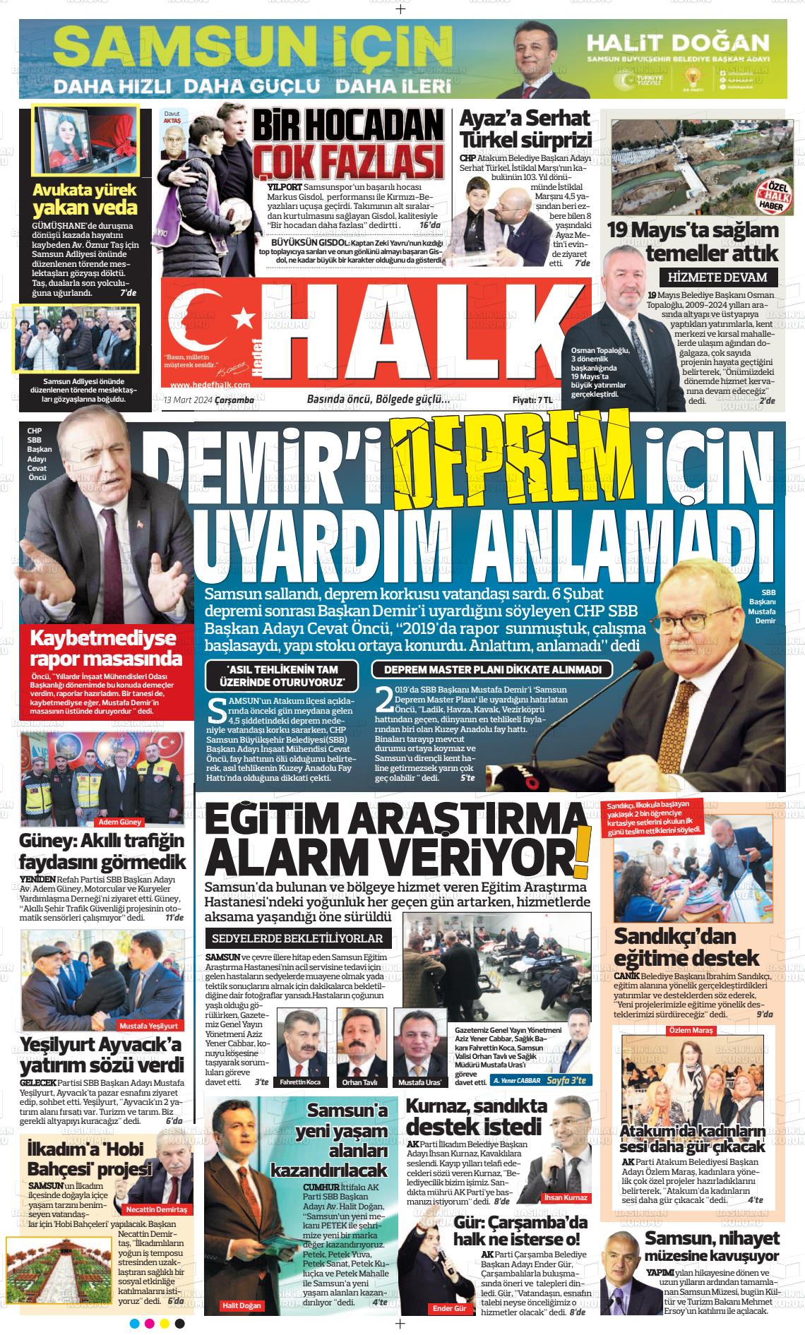 13 Mart 2024 Hedef Halk Gazete Manşeti