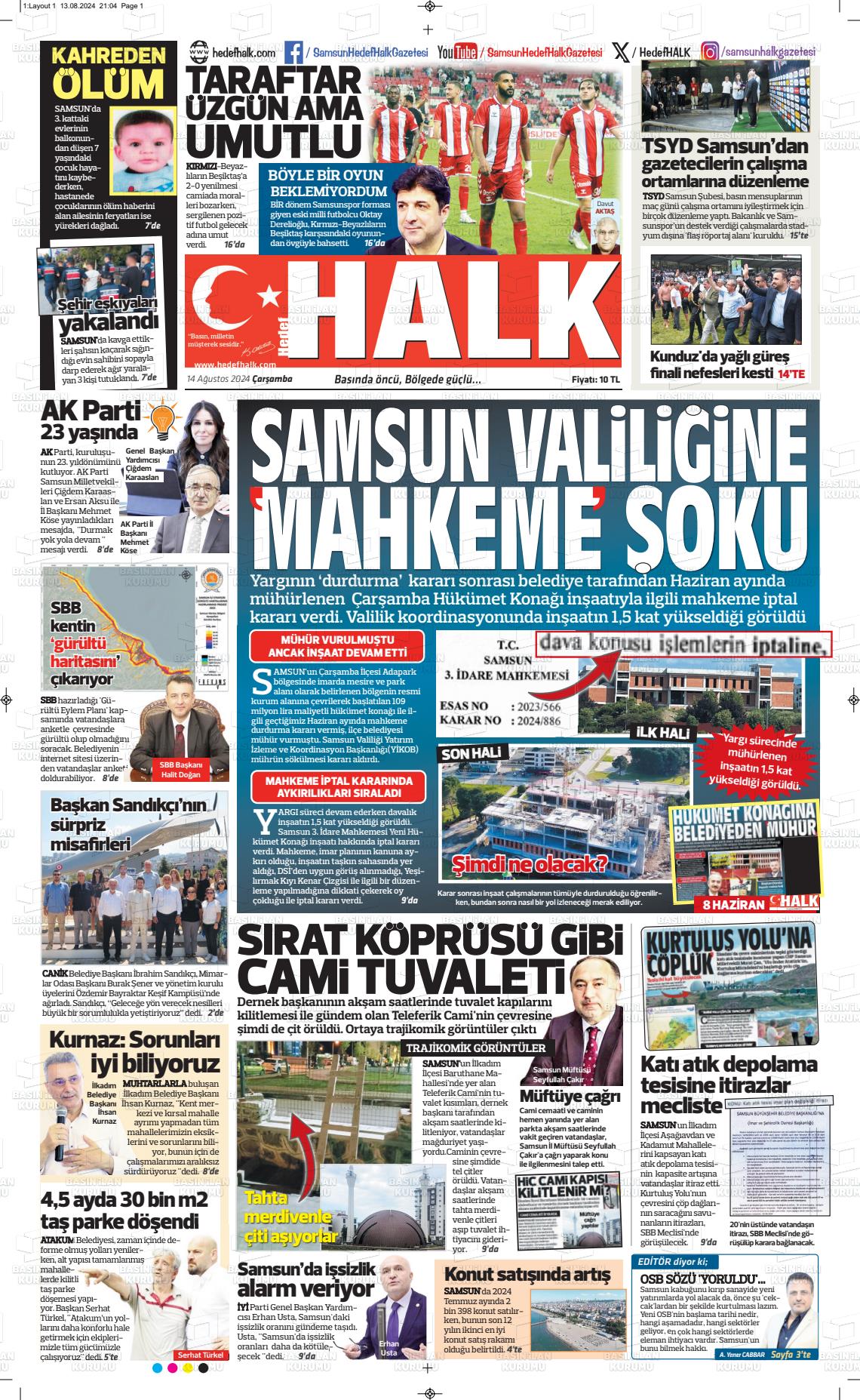 14 Ağustos 2024 Hedef Halk Gazete Manşeti