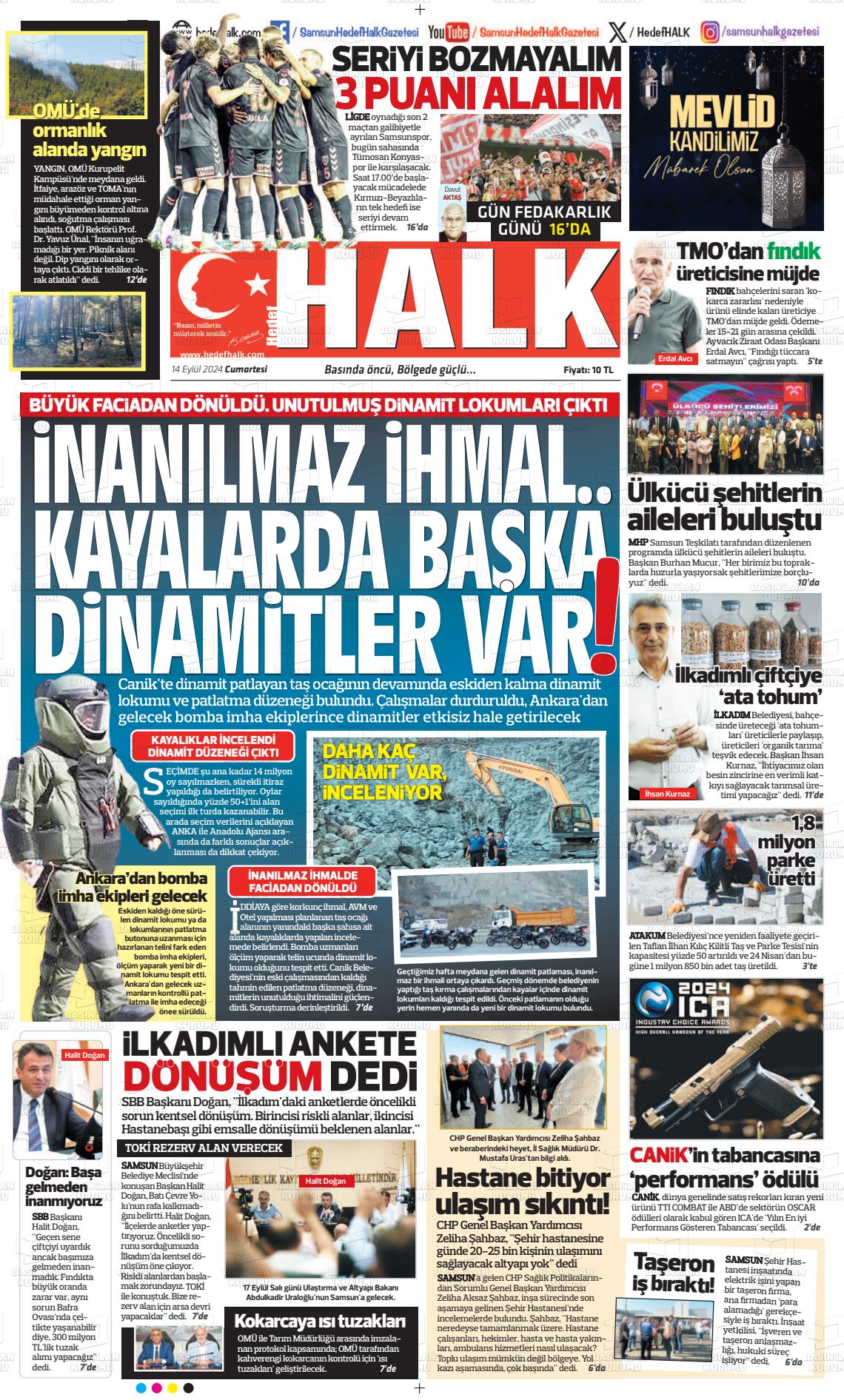 14 Eylül 2024 Hedef Halk Gazete Manşeti