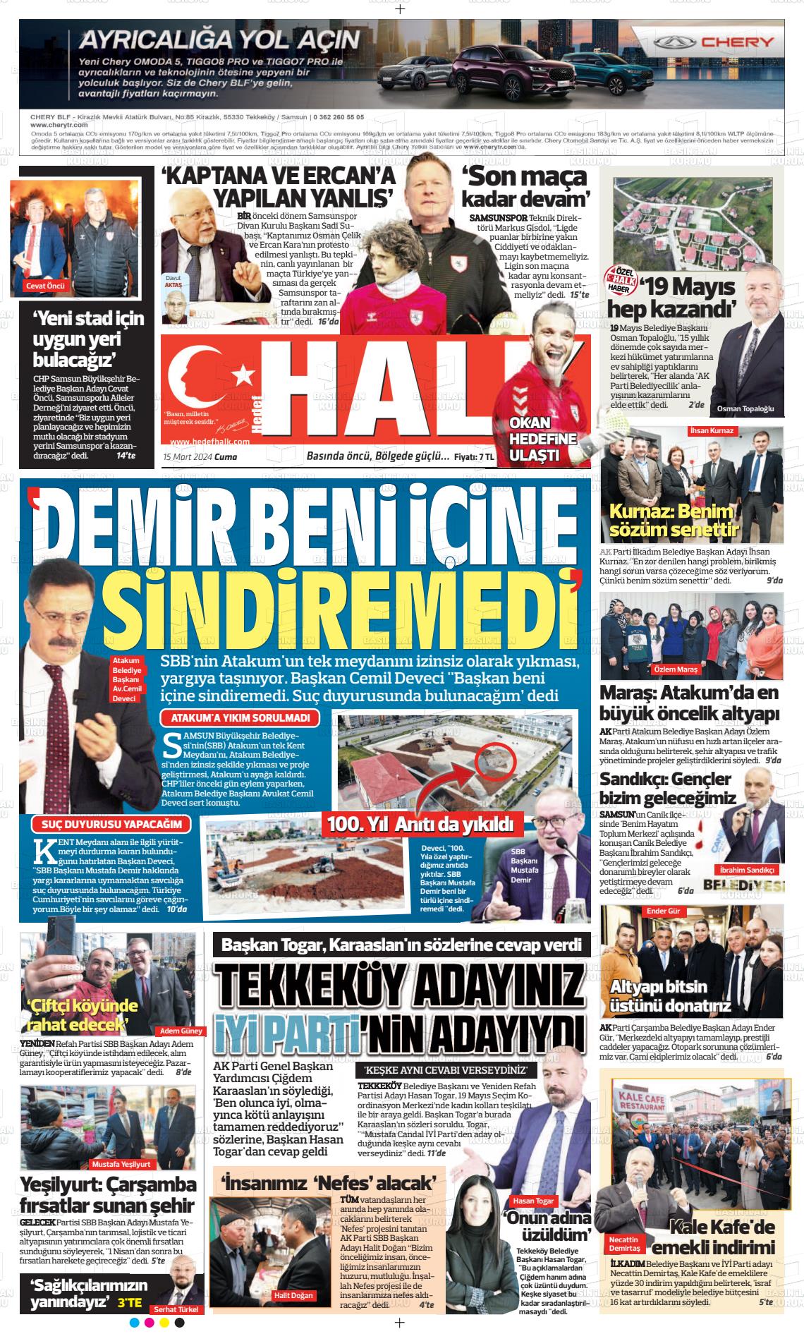 15 Mart 2024 Hedef Halk Gazete Manşeti