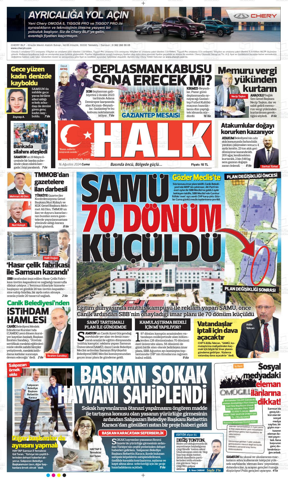 16 Ağustos 2024 Hedef Halk Gazete Manşeti