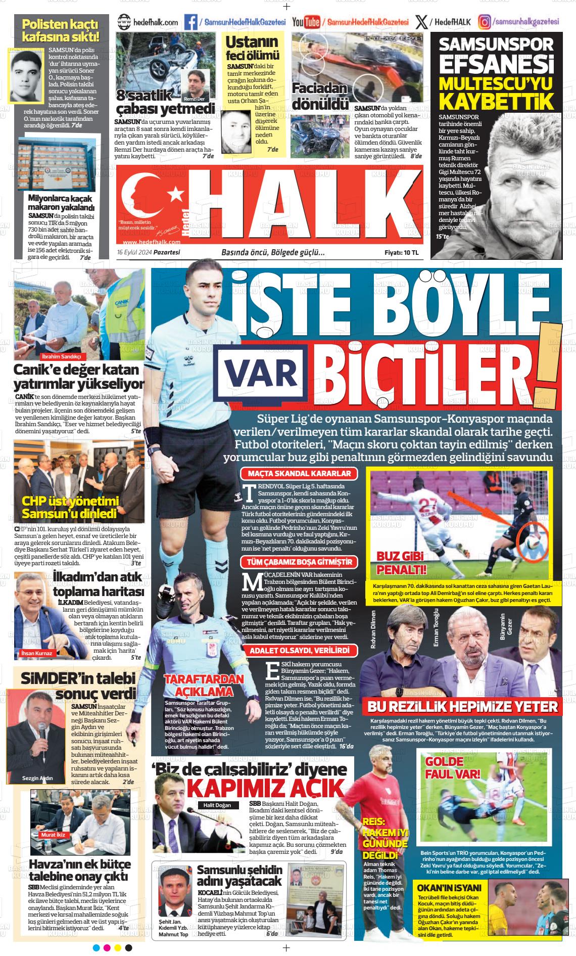 16 Eylül 2024 Hedef Halk Gazete Manşeti