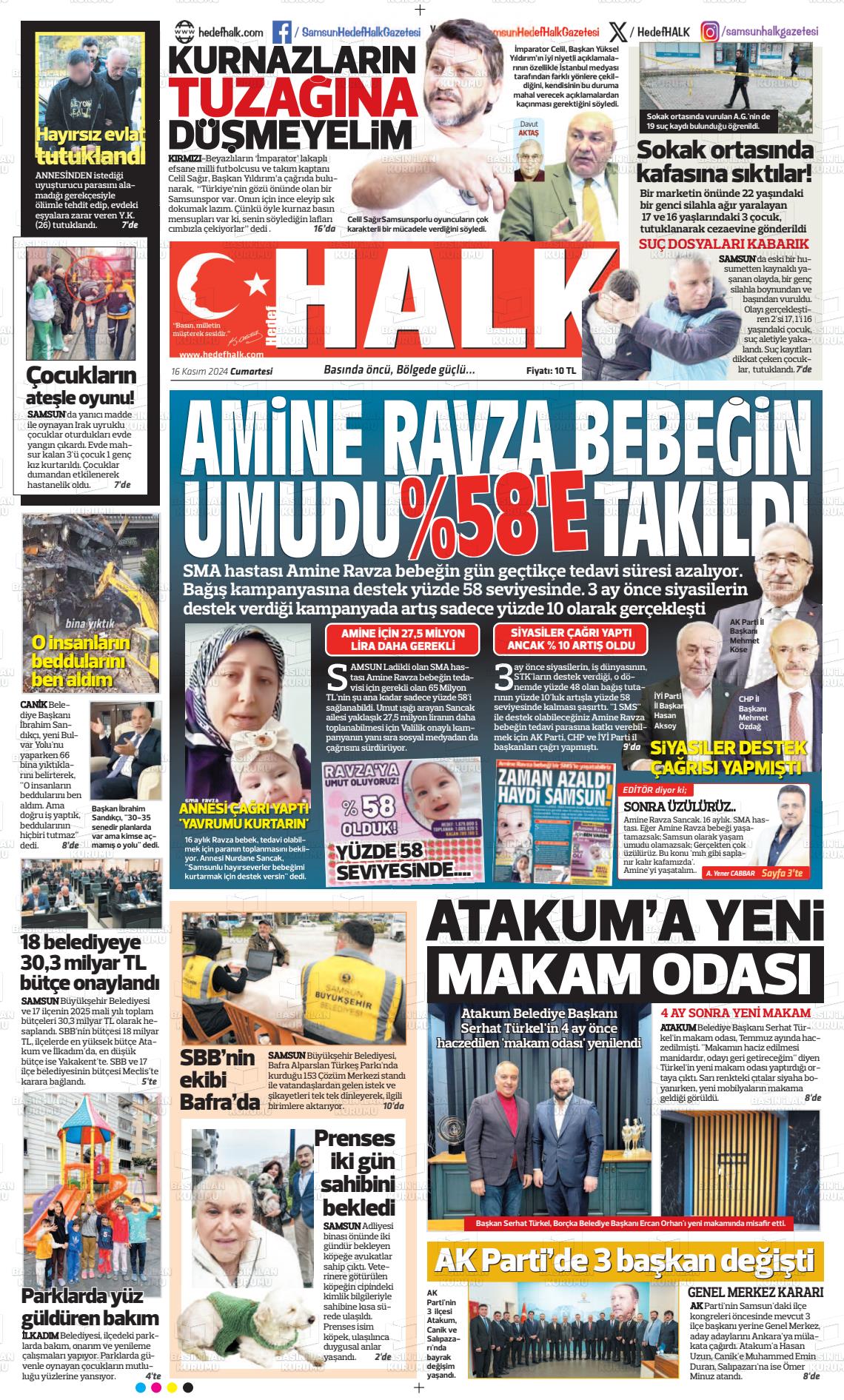 16 Kasım 2024 Hedef Halk Gazete Manşeti