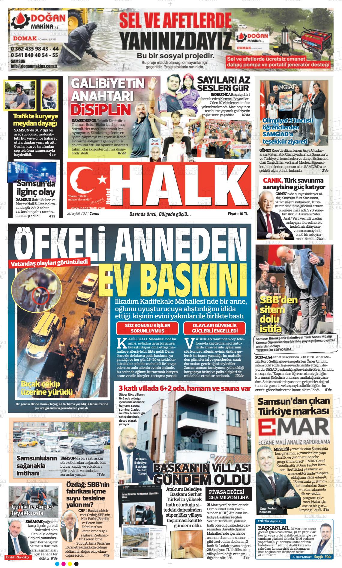 20 Eylül 2024 Hedef Halk Gazete Manşeti