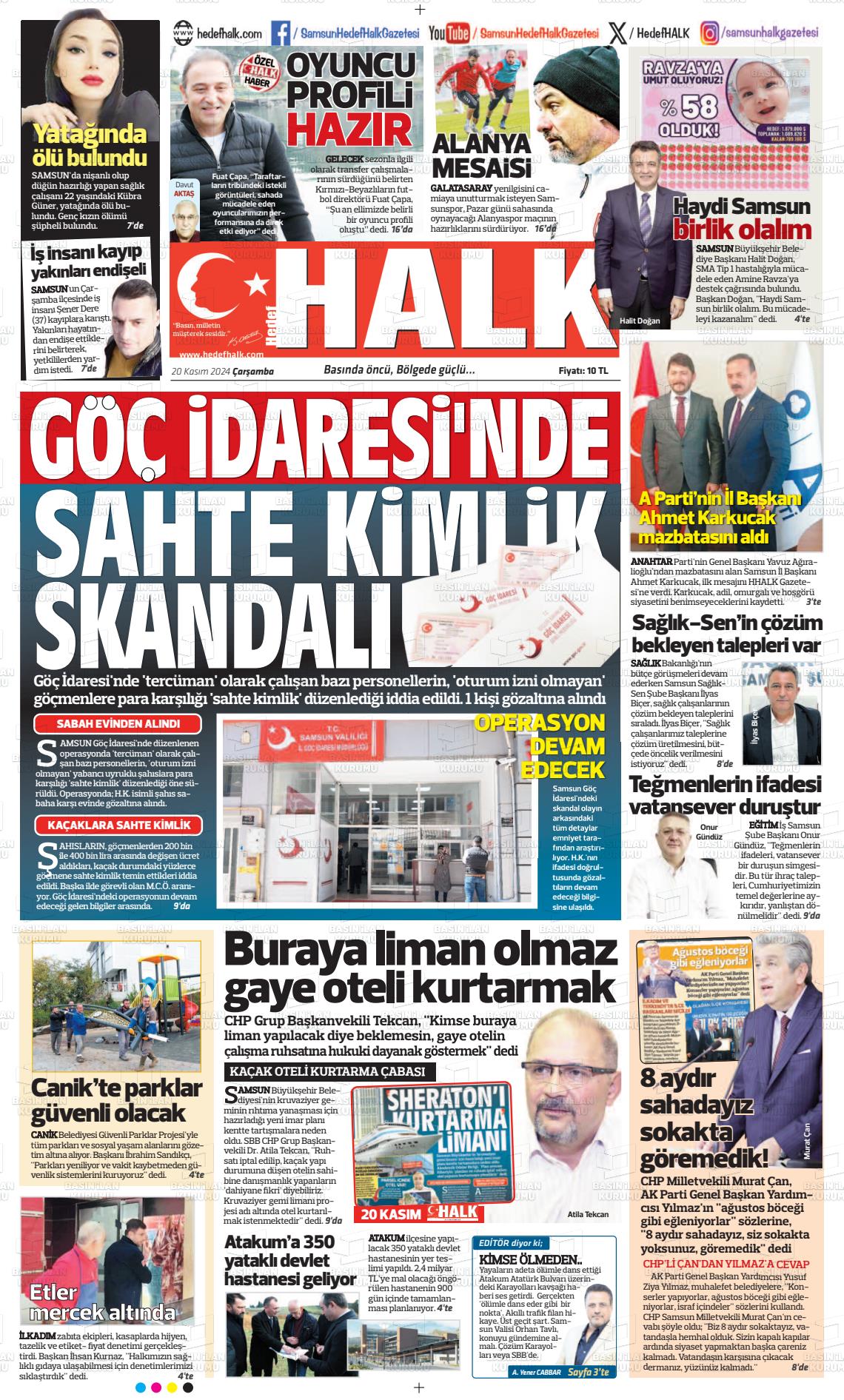 20 Kasım 2024 Hedef Halk Gazete Manşeti