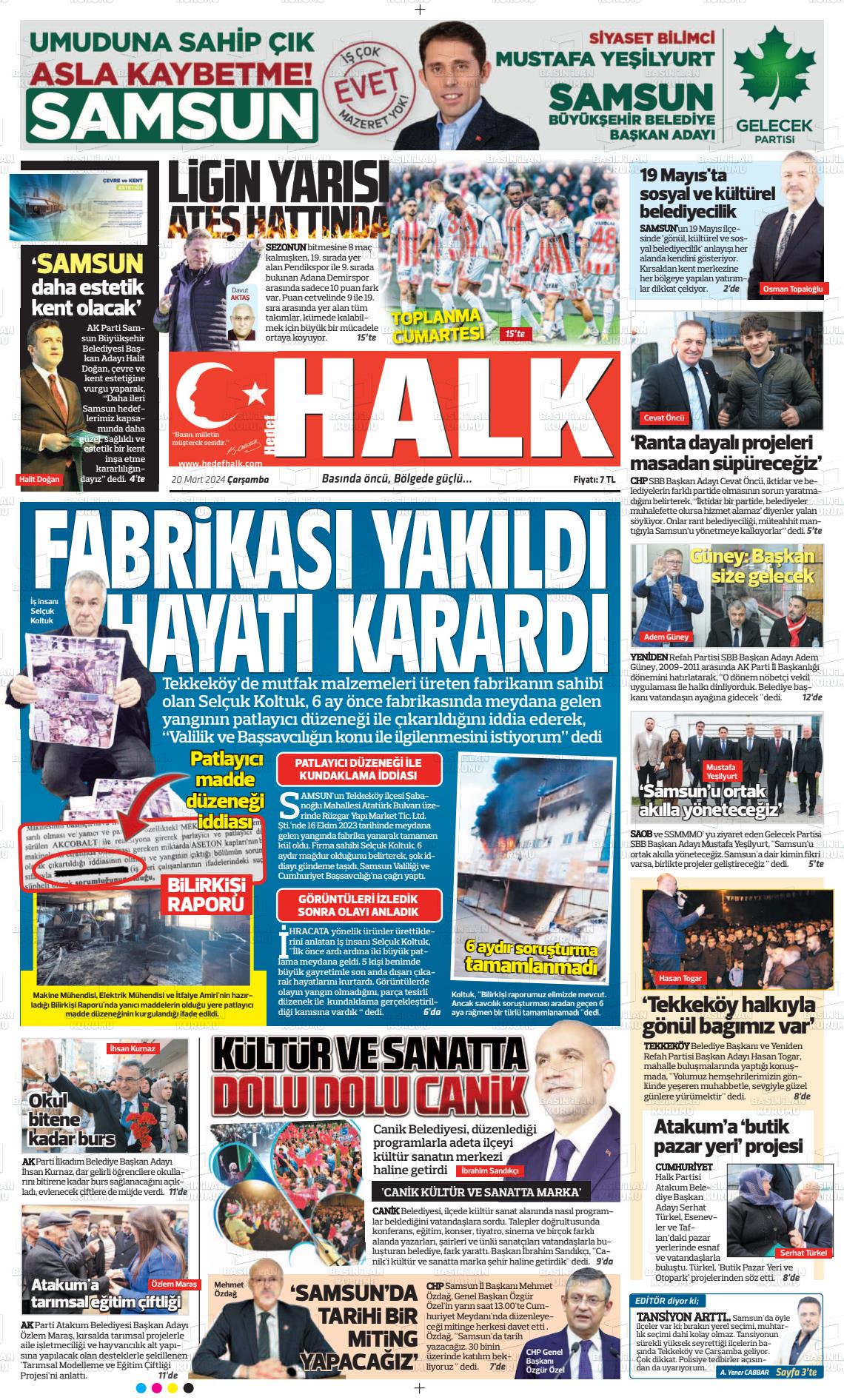 20 Mart 2024 Hedef Halk Gazete Manşeti