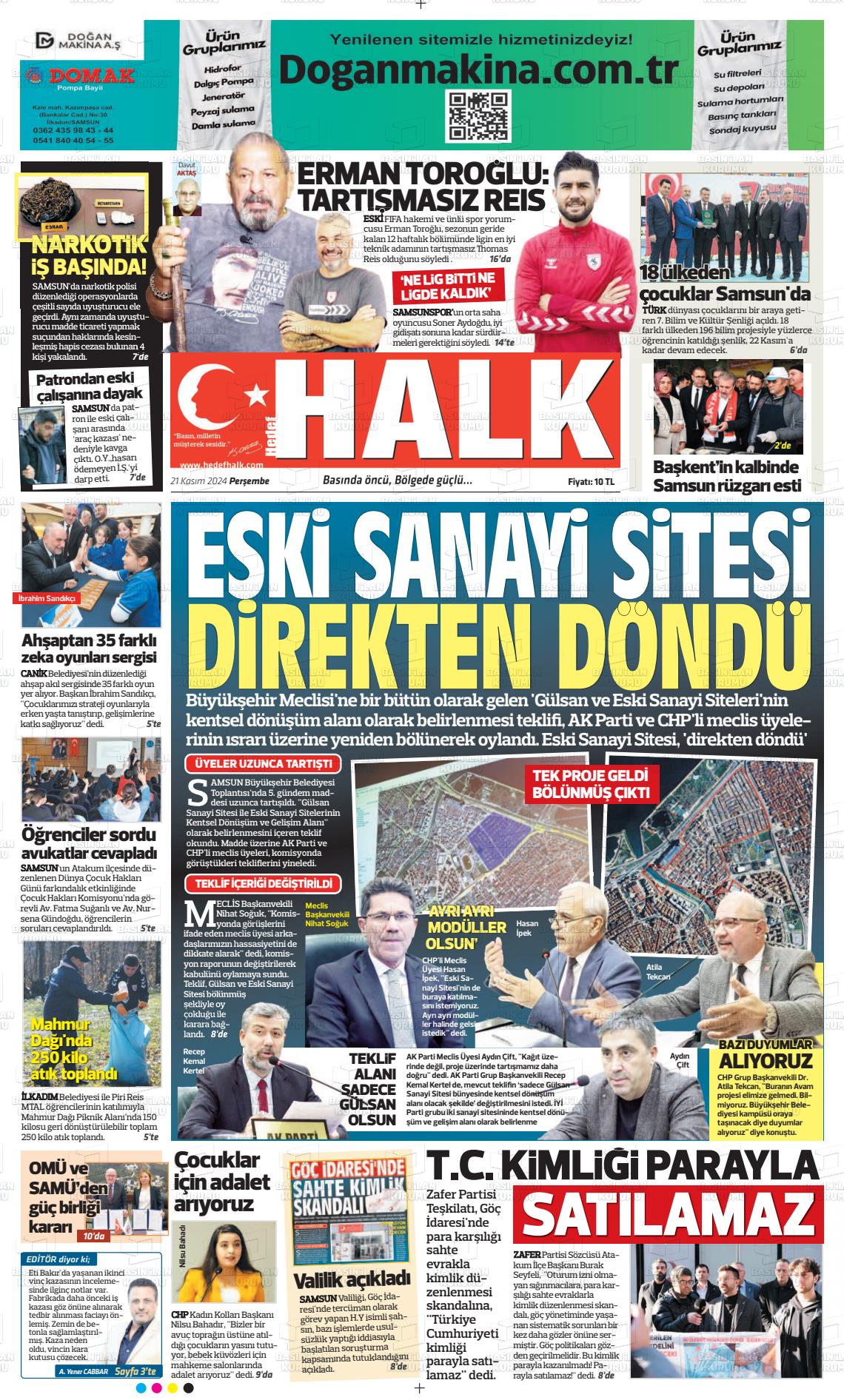 21 Kasım 2024 Hedef Halk Gazete Manşeti