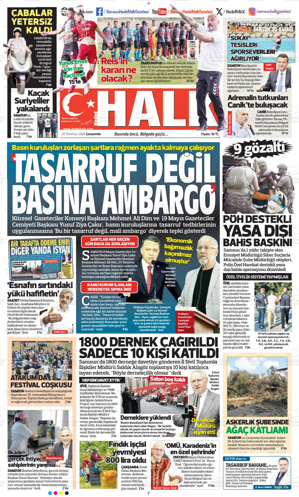 24 Temmuz 2024 Hedef Halk Gazete Manşeti