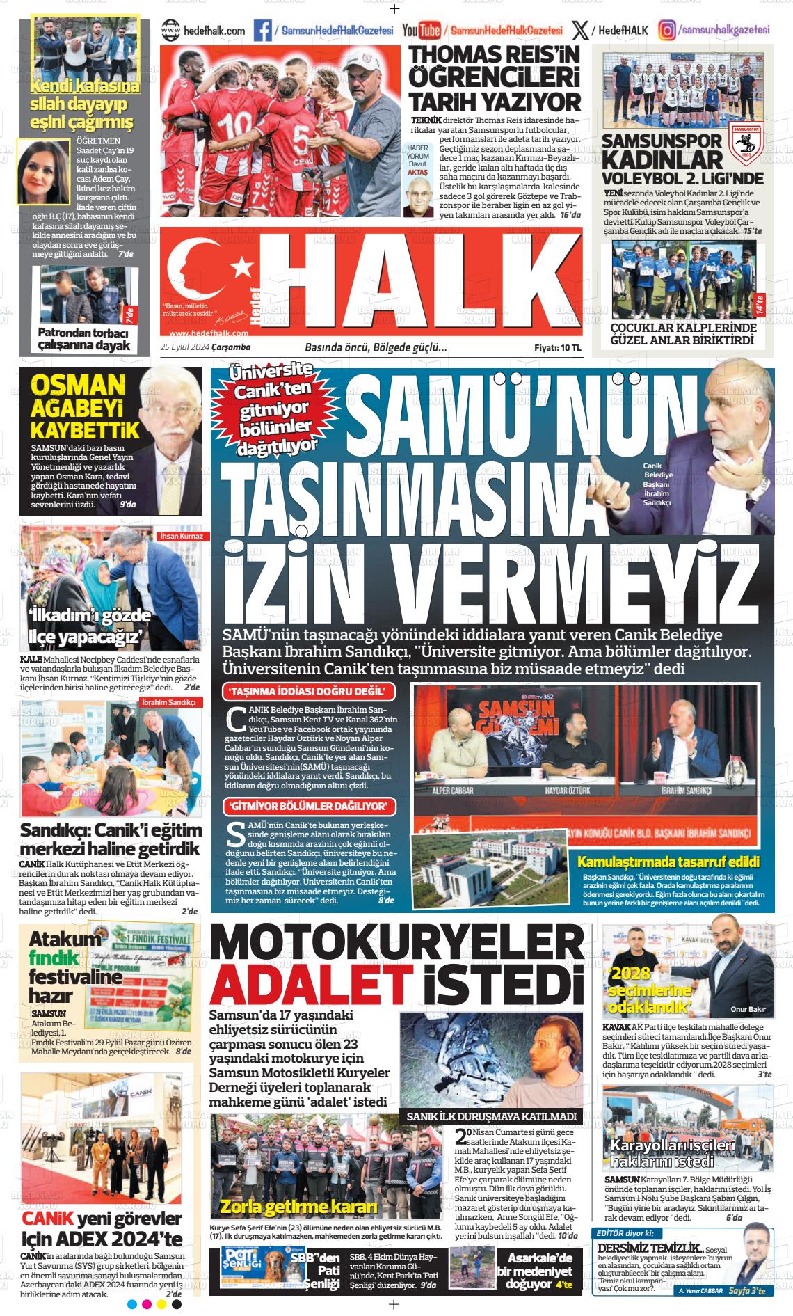 25 Eylül 2024 Hedef Halk Gazete Manşeti