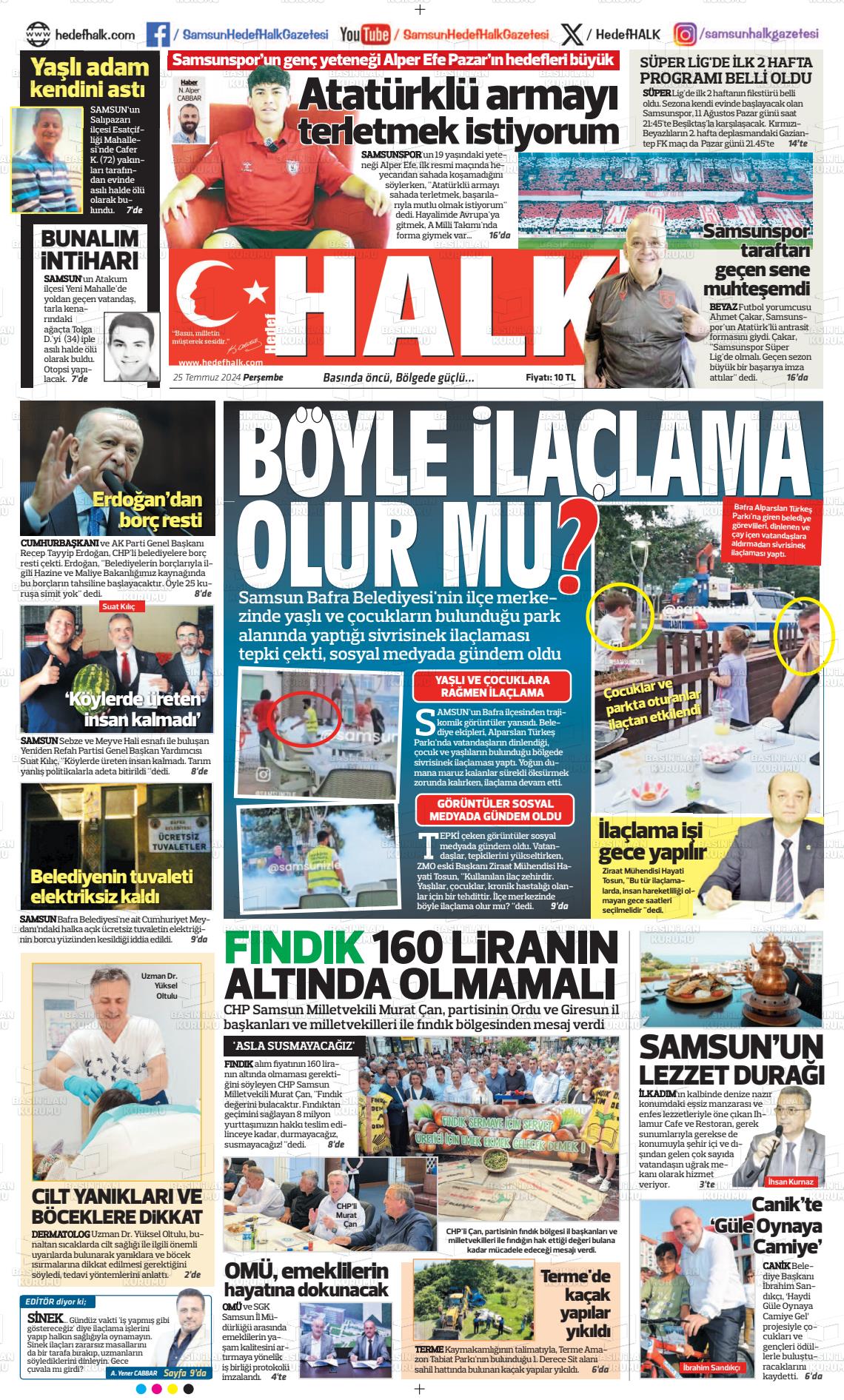 25 Temmuz 2024 Hedef Halk Gazete Manşeti