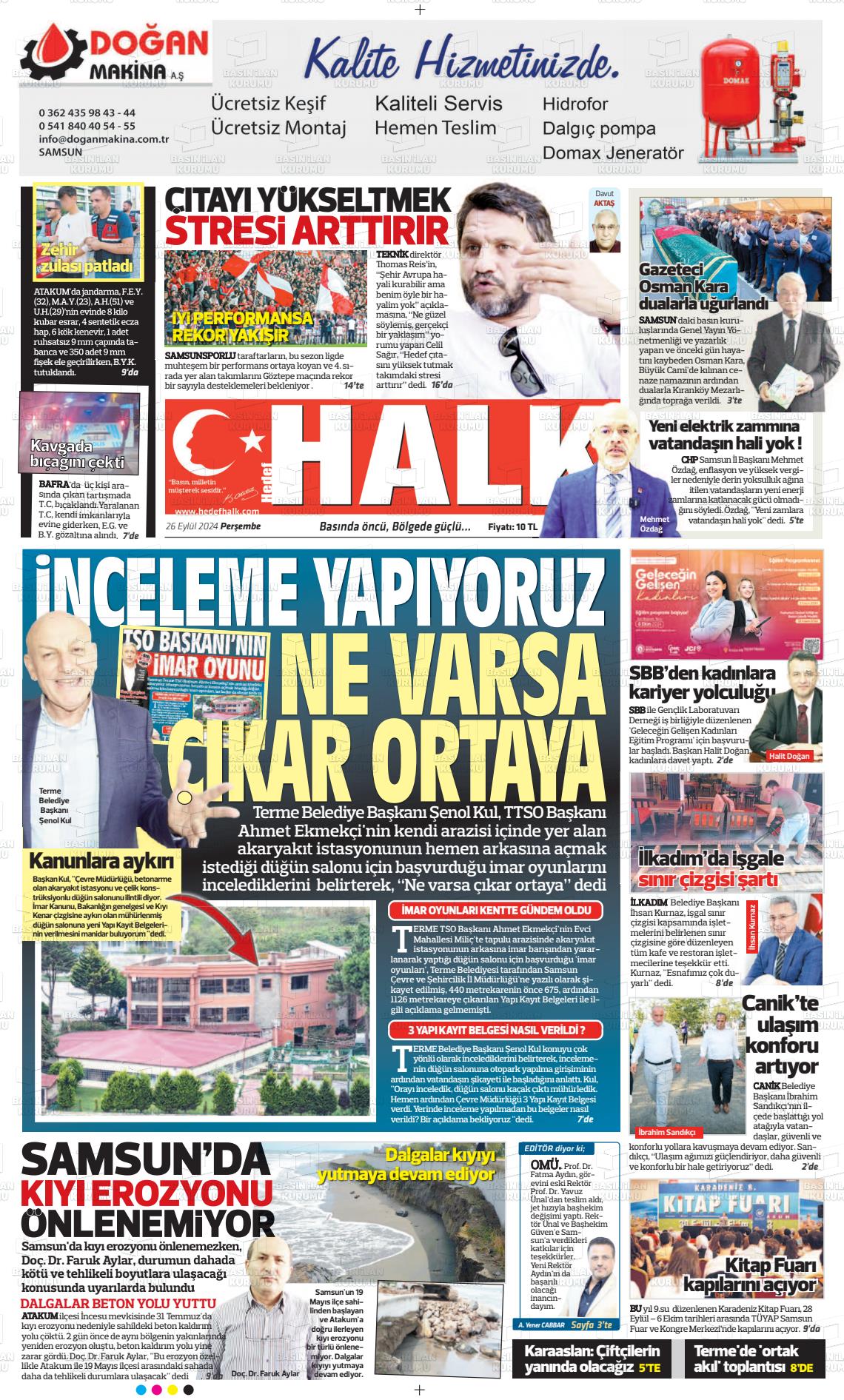 26 Eylül 2024 Hedef Halk Gazete Manşeti