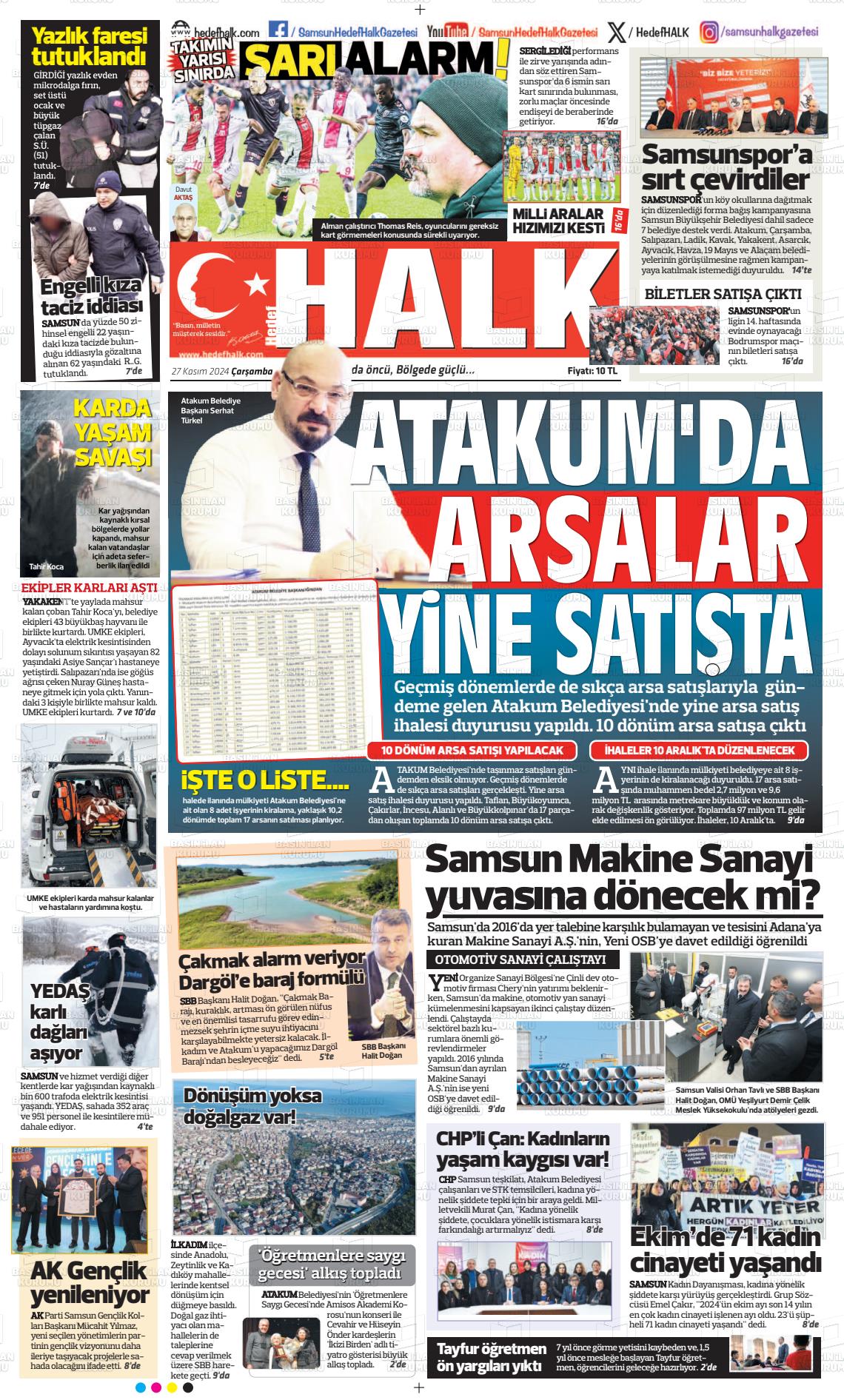 27 Kasım 2024 Hedef Halk Gazete Manşeti