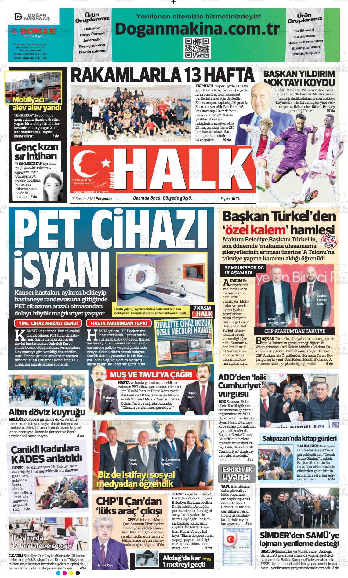 02 Aralık 2024 Hedef Halk Gazete Manşeti