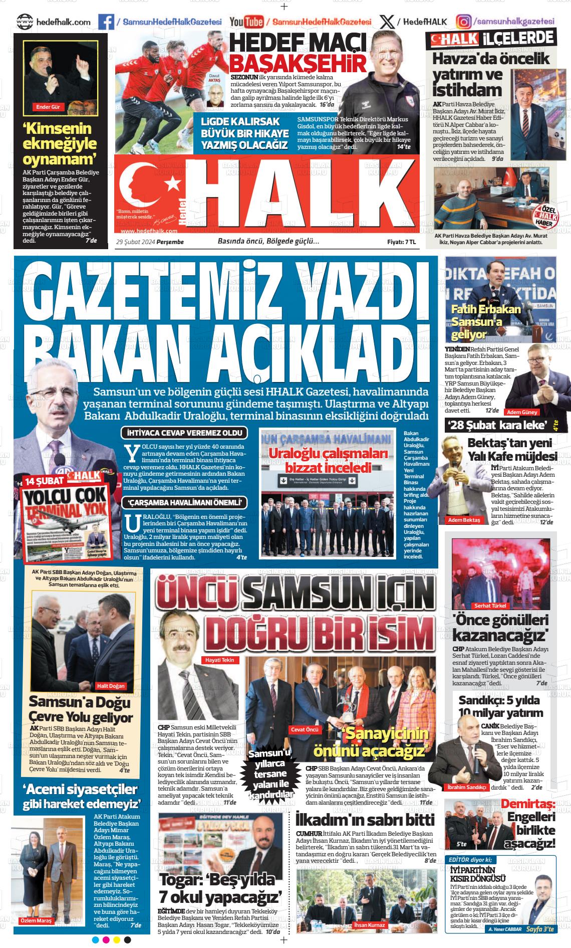 29 Şubat 2024 Hedef Halk Gazete Manşeti