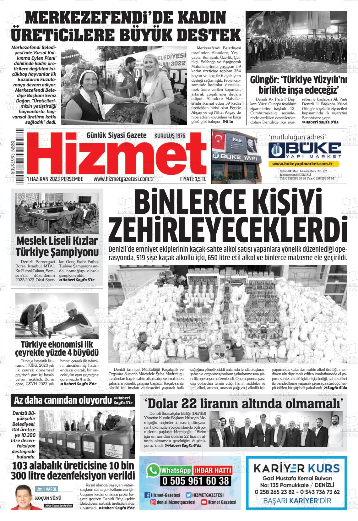 01 Haziran 2023 Hizmet Gazete Manşeti