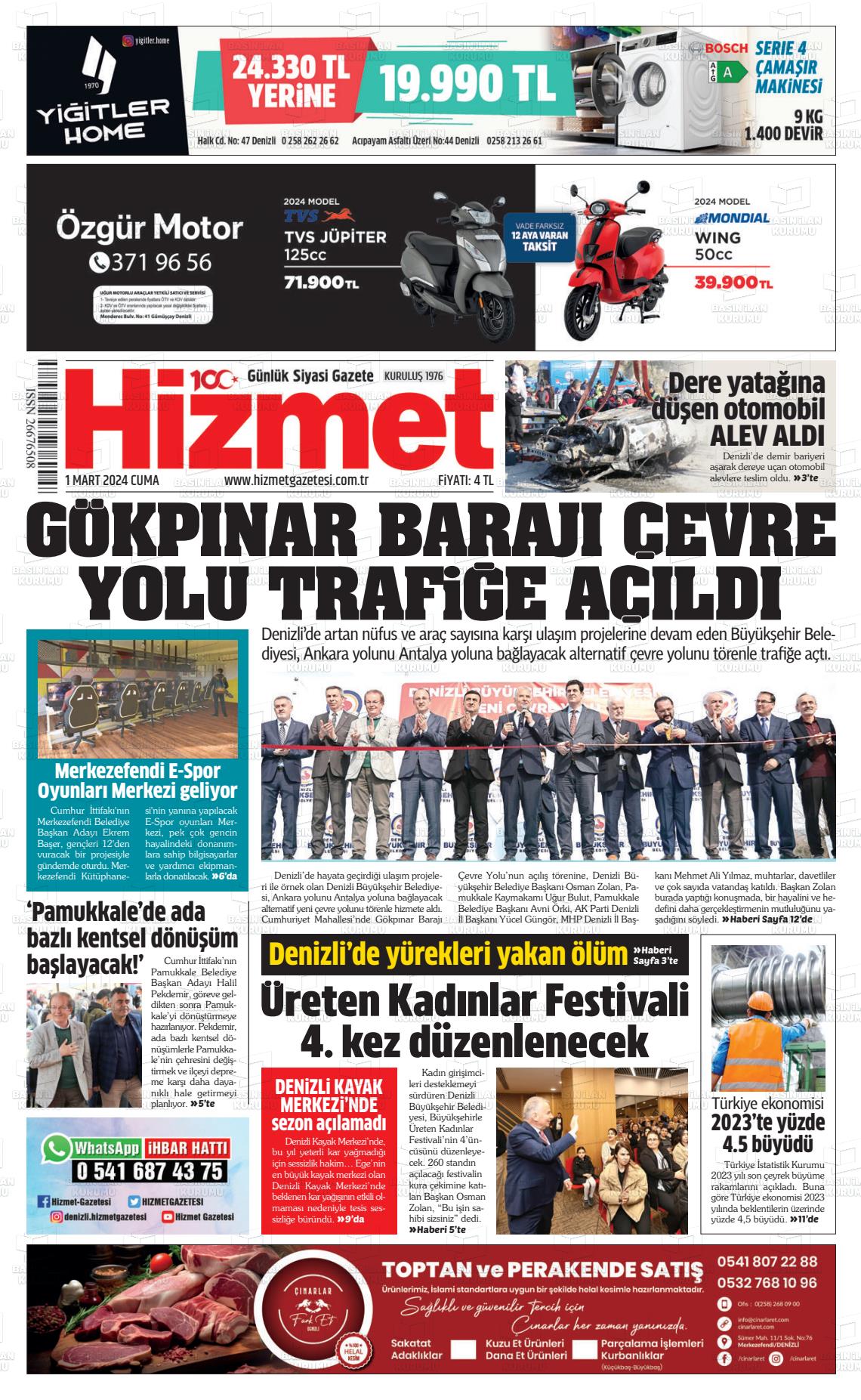 01 Mart 2024 Hizmet Gazete Manşeti