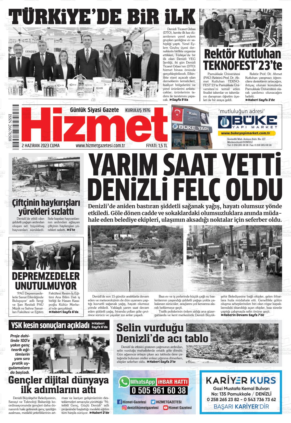 02 Haziran 2023 Hizmet Gazete Manşeti