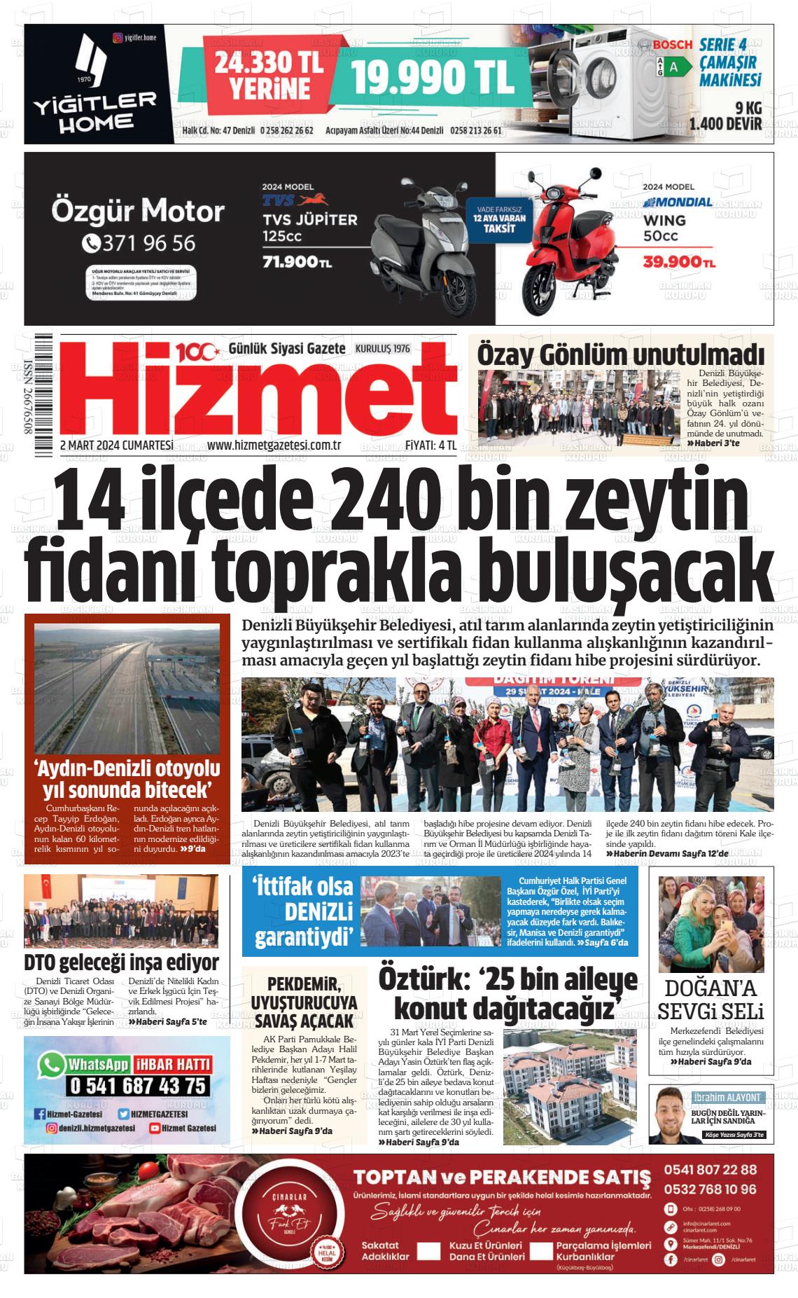 02 Mart 2024 Hizmet Gazete Manşeti