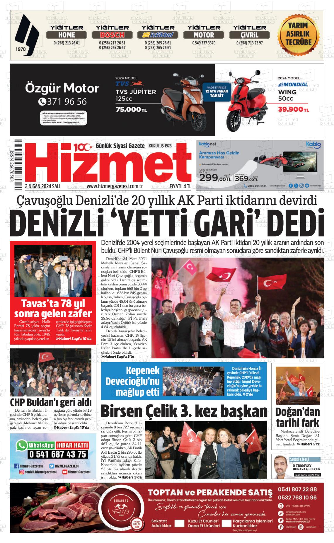 02 Nisan 2024 Hizmet Gazete Manşeti