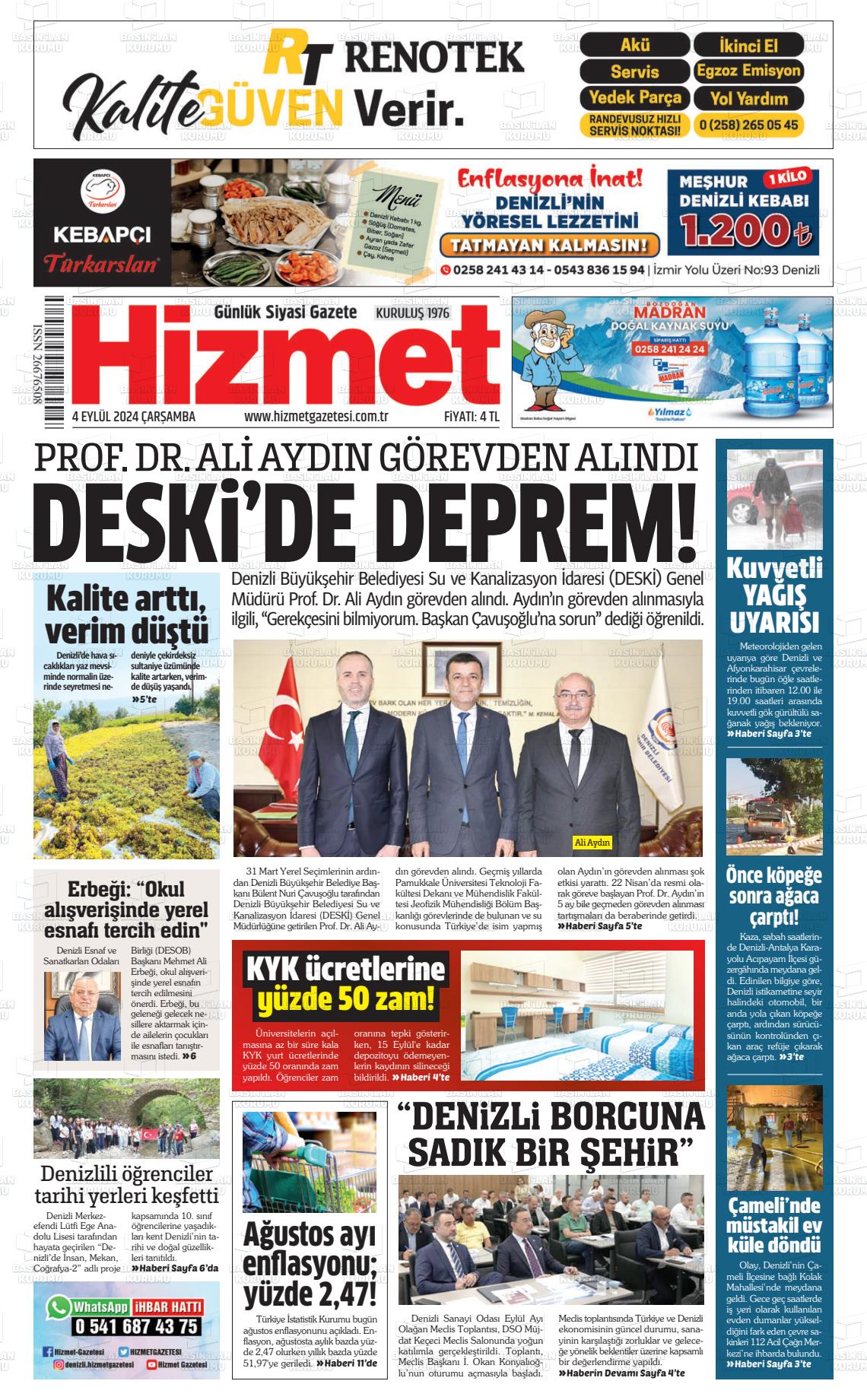 04 Eylül 2024 Hizmet Gazete Manşeti