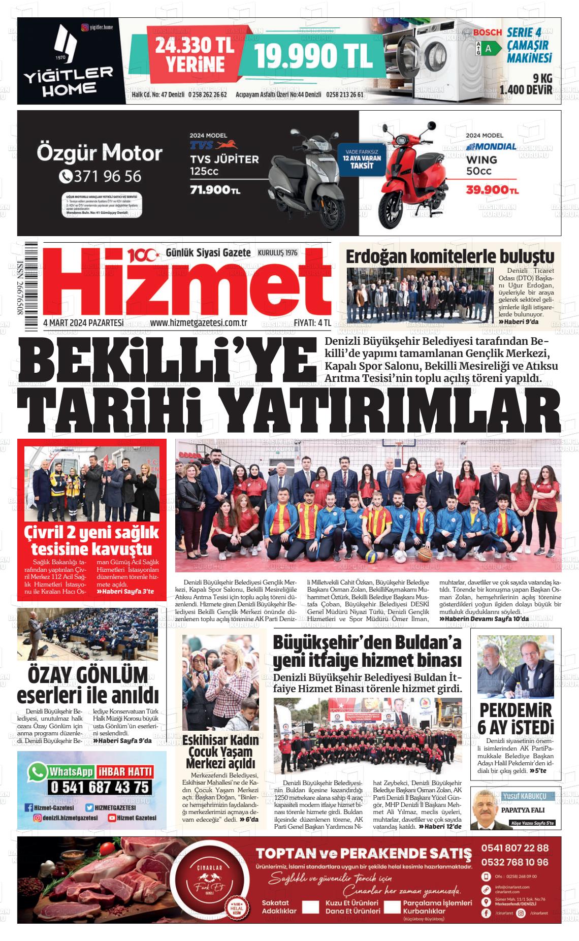 04 Mart 2024 Hizmet Gazete Manşeti