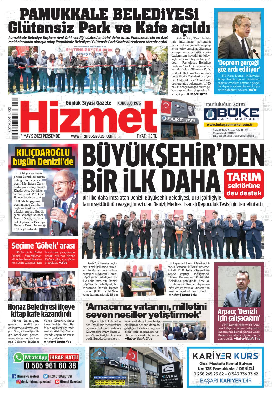 04 Mayıs 2023 Hizmet Gazete Manşeti