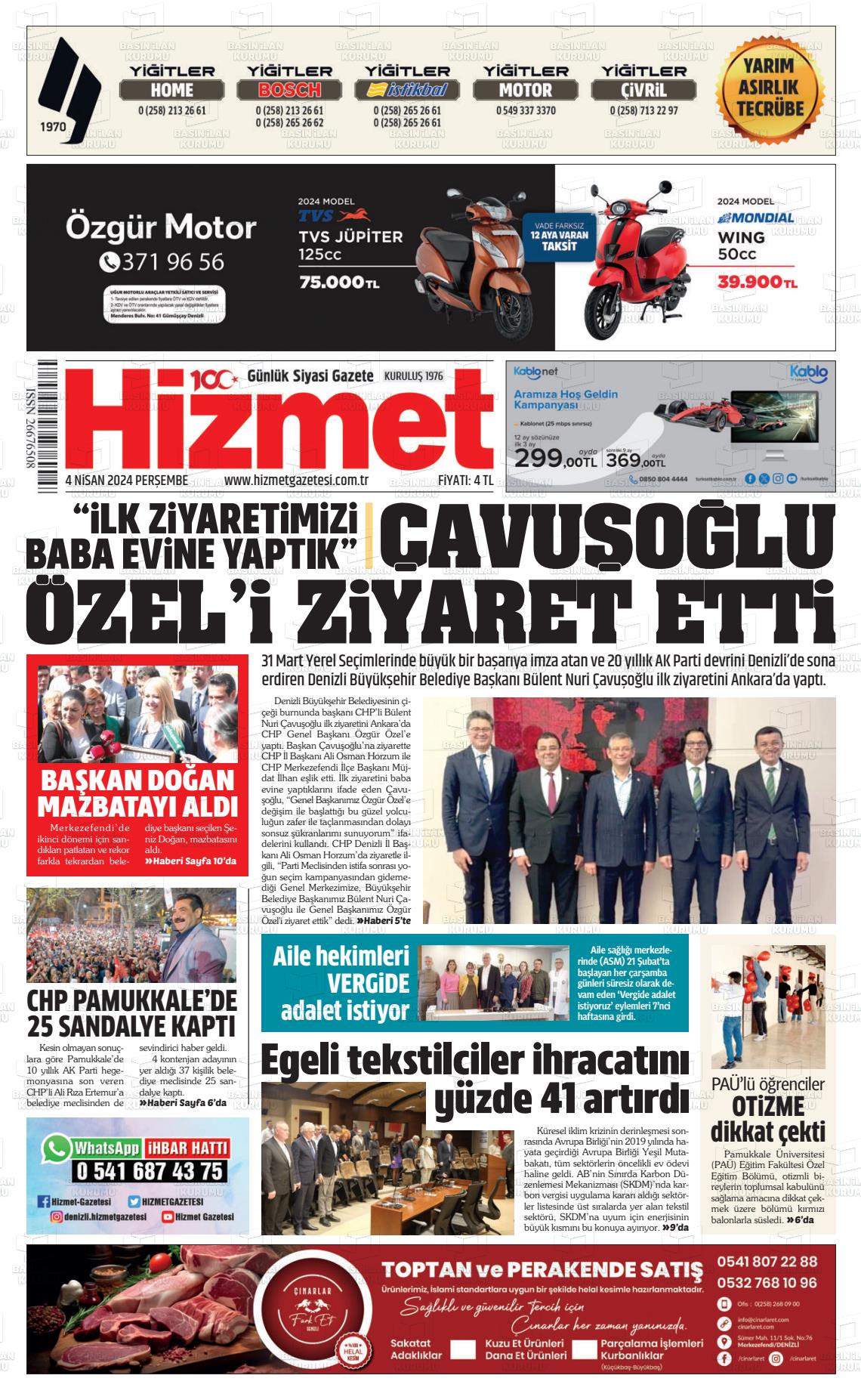 04 Nisan 2024 Hizmet Gazete Manşeti