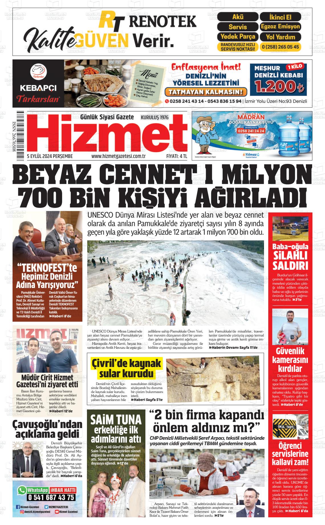 05 Eylül 2024 Hizmet Gazete Manşeti