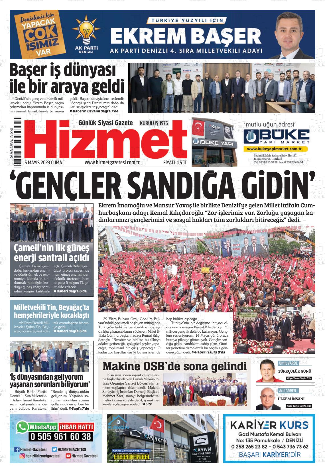 05 Mayıs 2023 Hizmet Gazete Manşeti