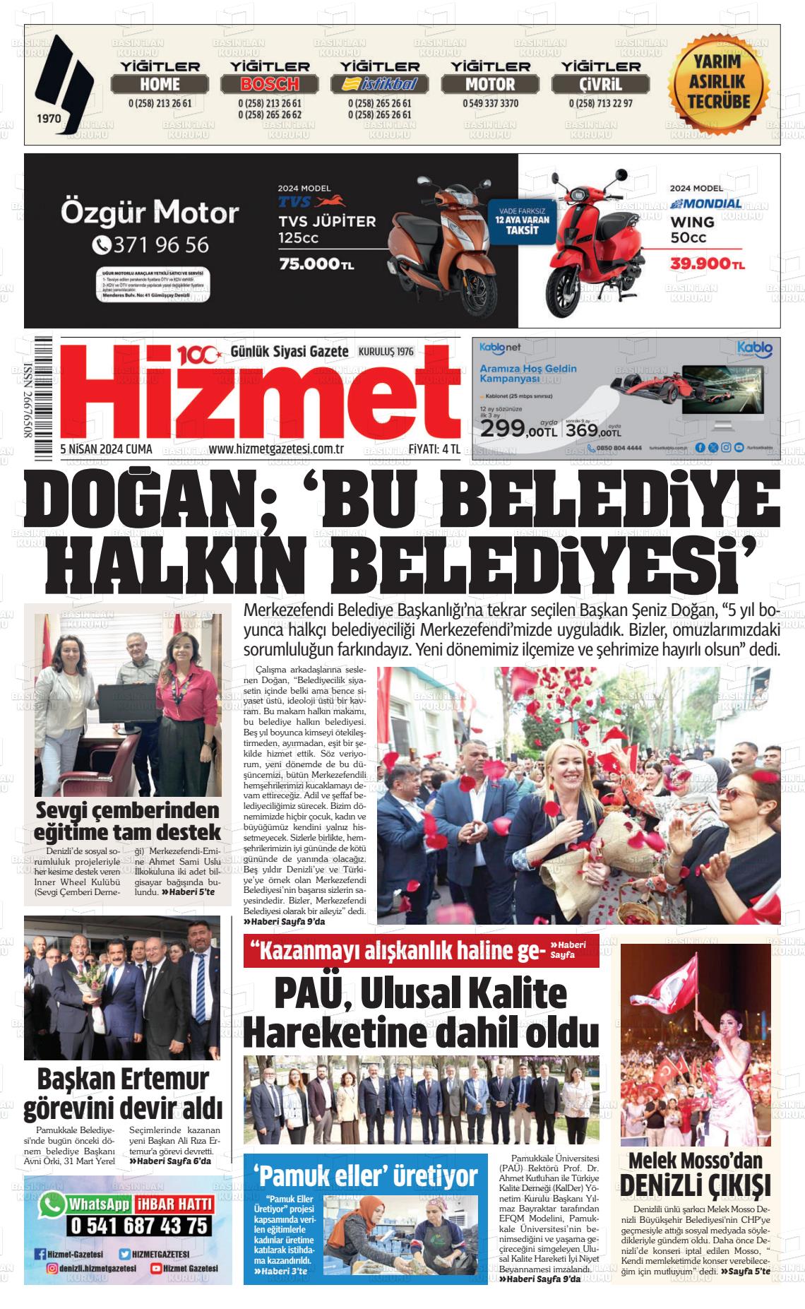 05 Nisan 2024 Hizmet Gazete Manşeti