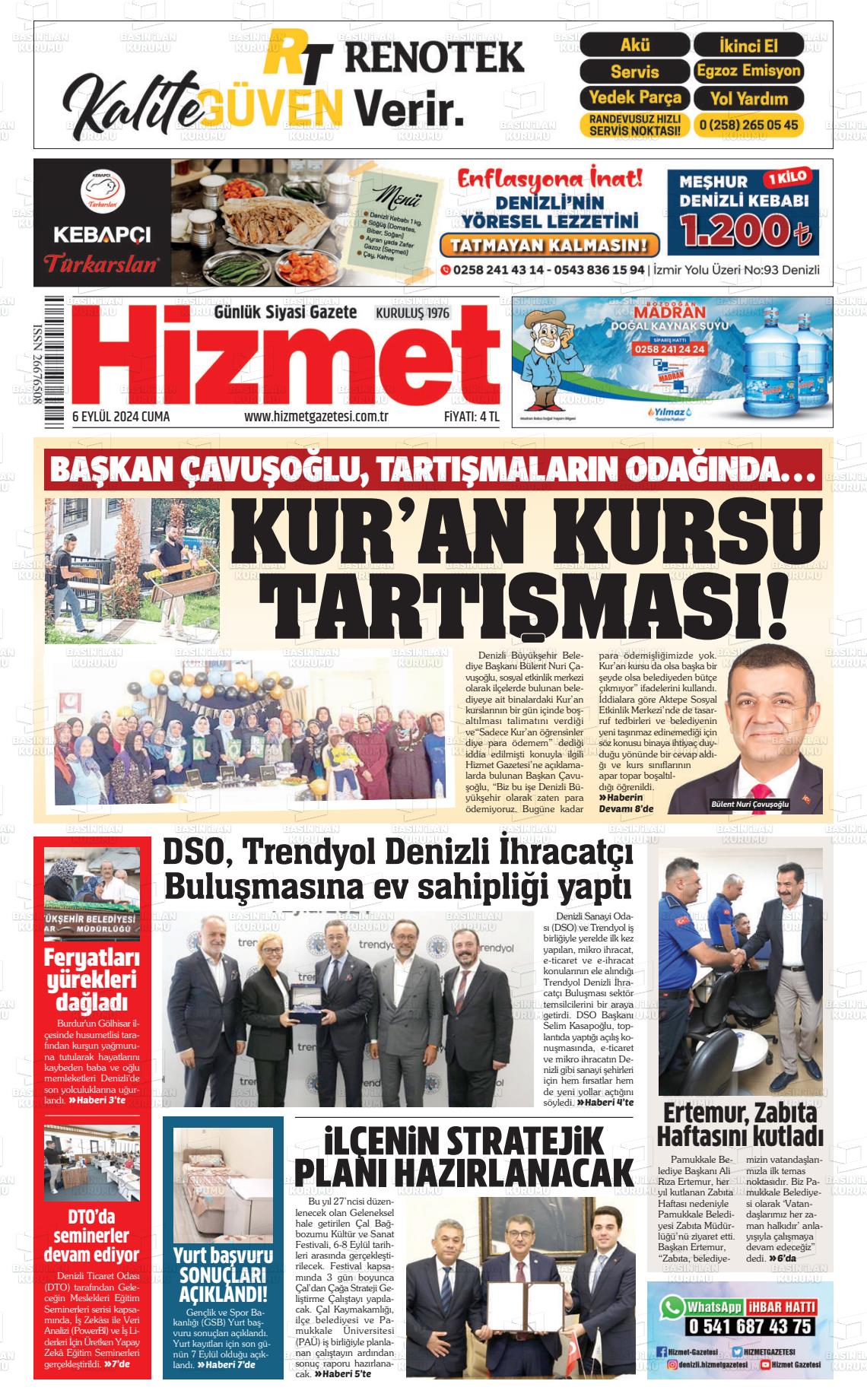 06 Eylül 2024 Hizmet Gazete Manşeti