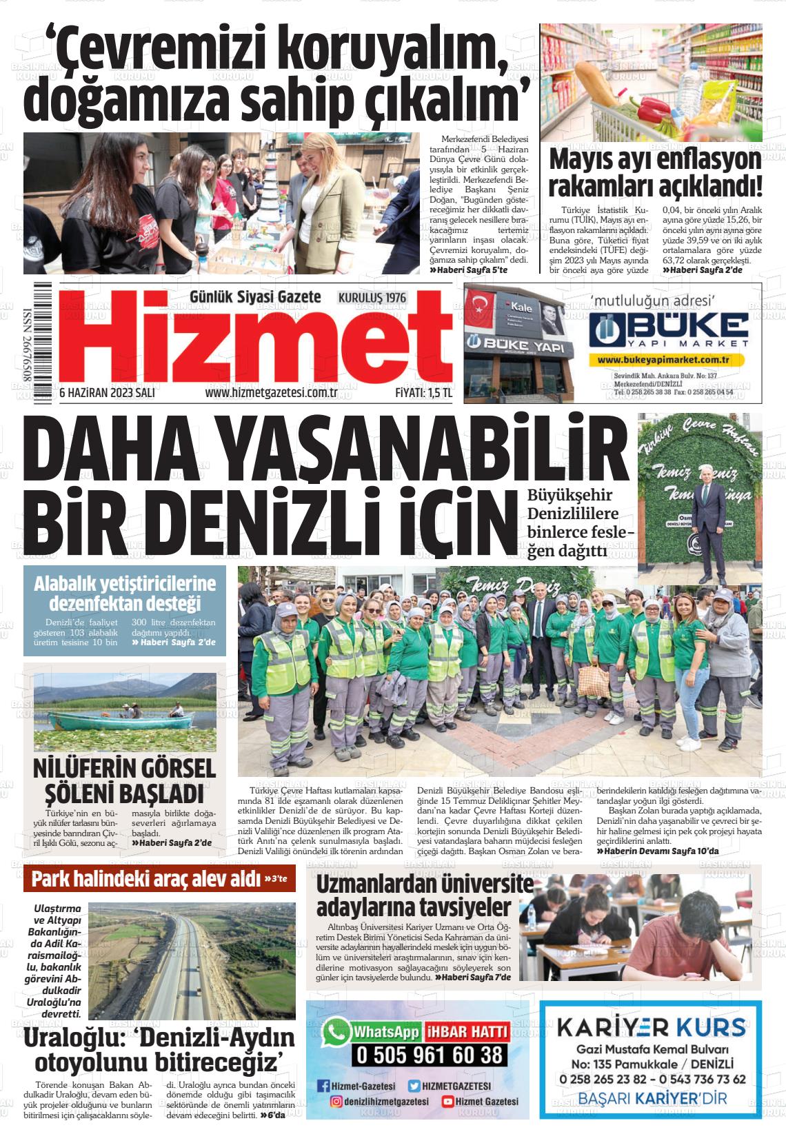 06 Haziran 2023 Hizmet Gazete Manşeti