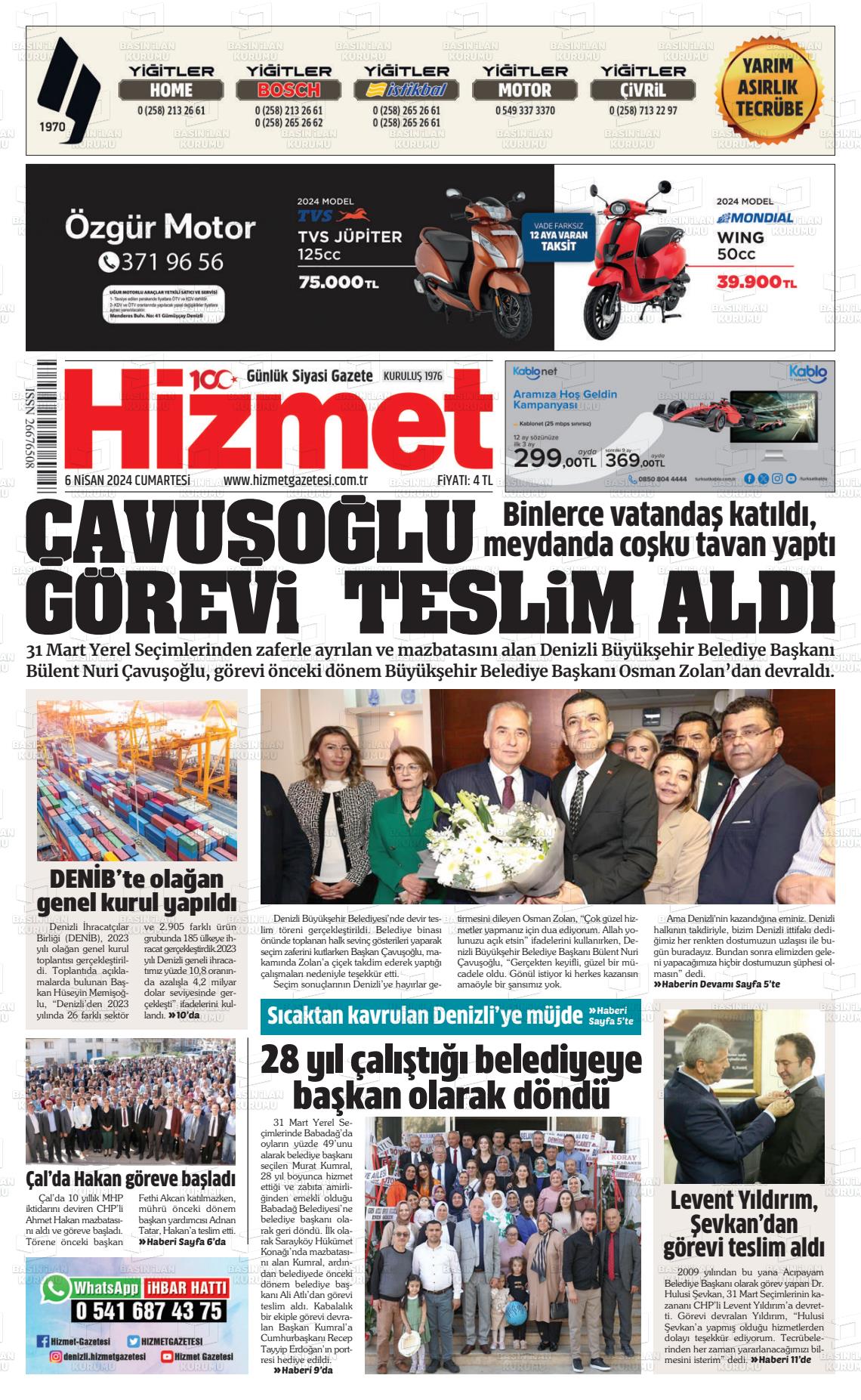 06 Nisan 2024 Hizmet Gazete Manşeti