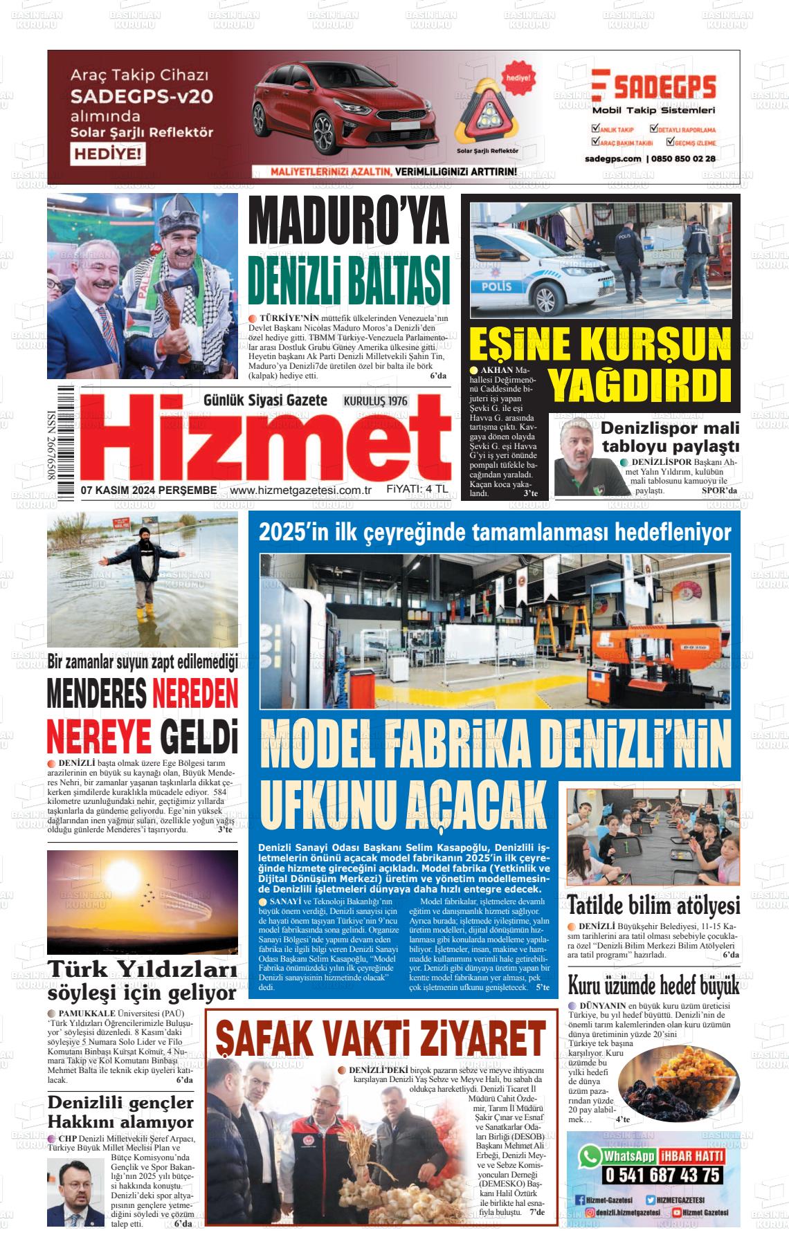 07 Kasım 2024 Hizmet Gazete Manşeti