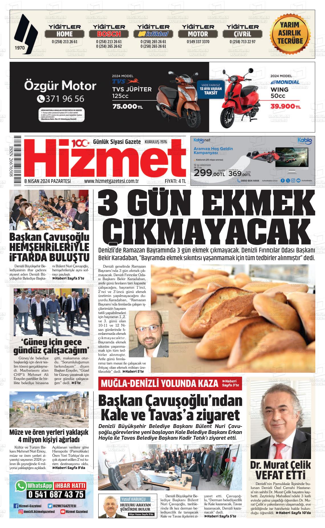 08 Nisan 2024 Hizmet Gazete Manşeti