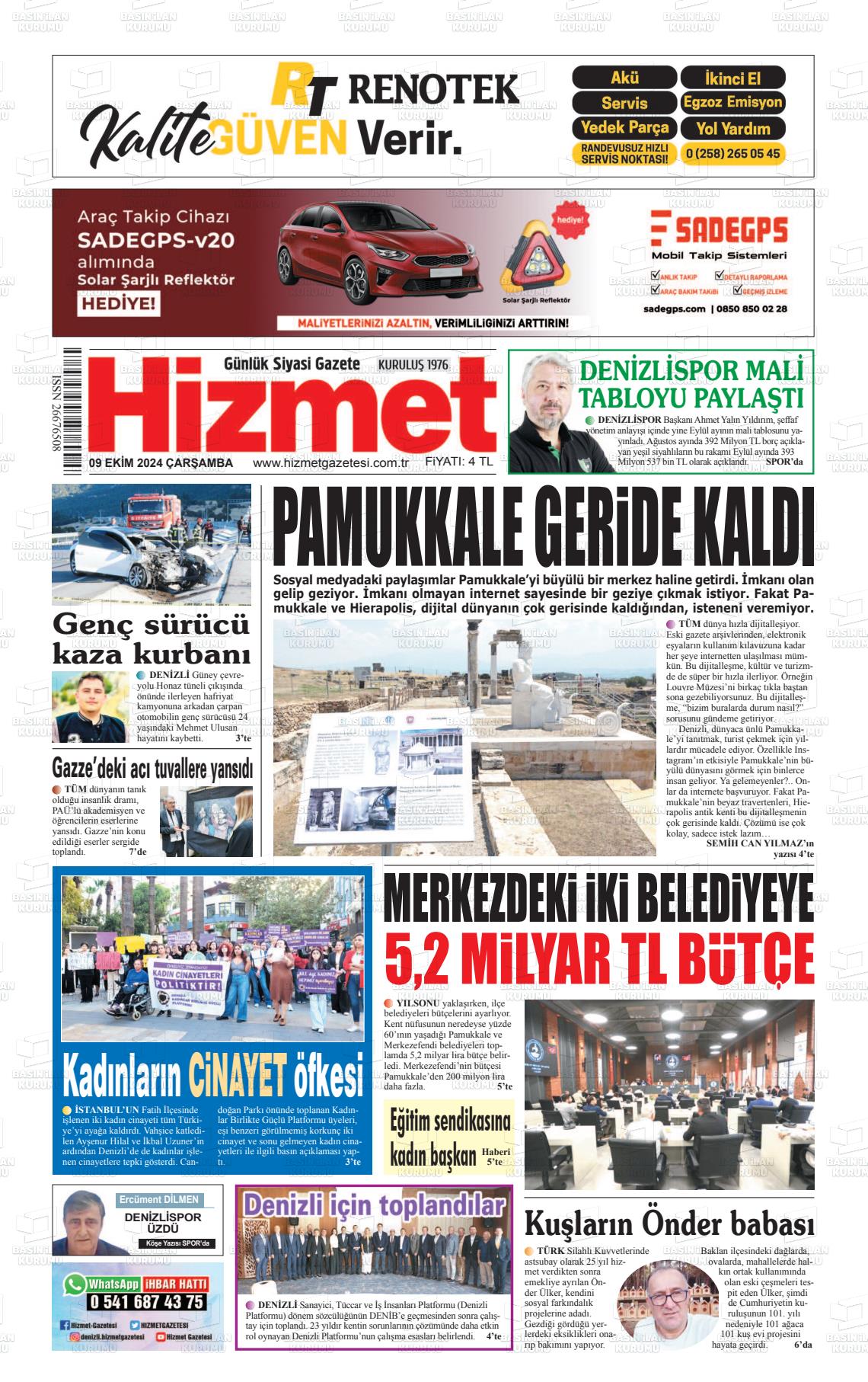 09 Ekim 2024 Hizmet Gazete Manşeti