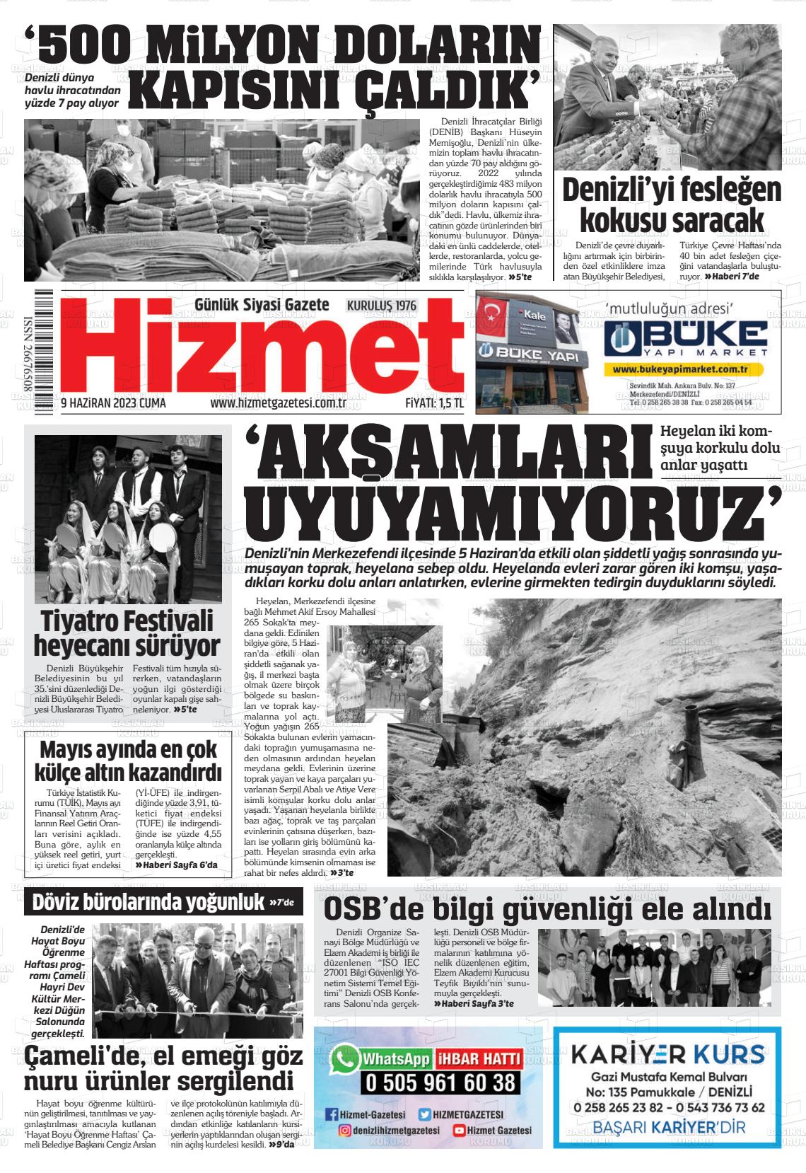 09 Haziran 2023 Hizmet Gazete Manşeti