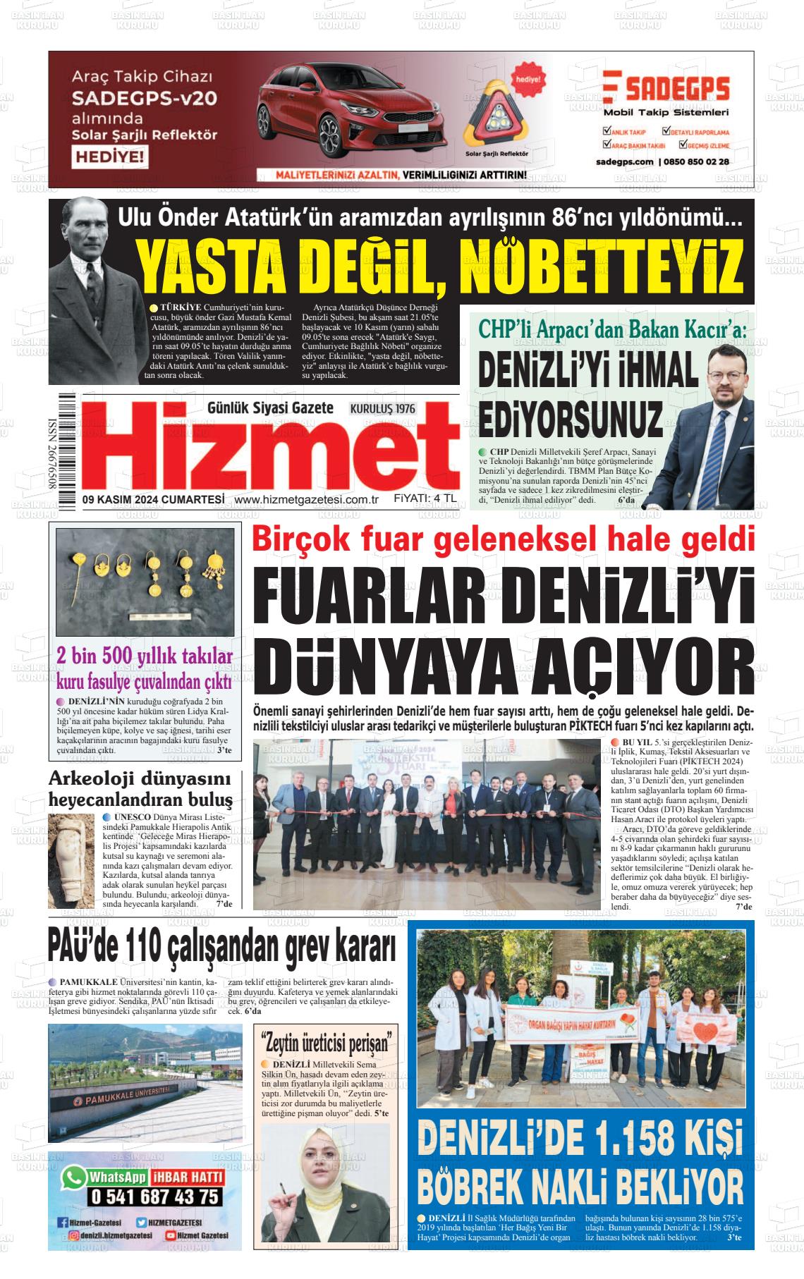 09 Kasım 2024 Hizmet Gazete Manşeti