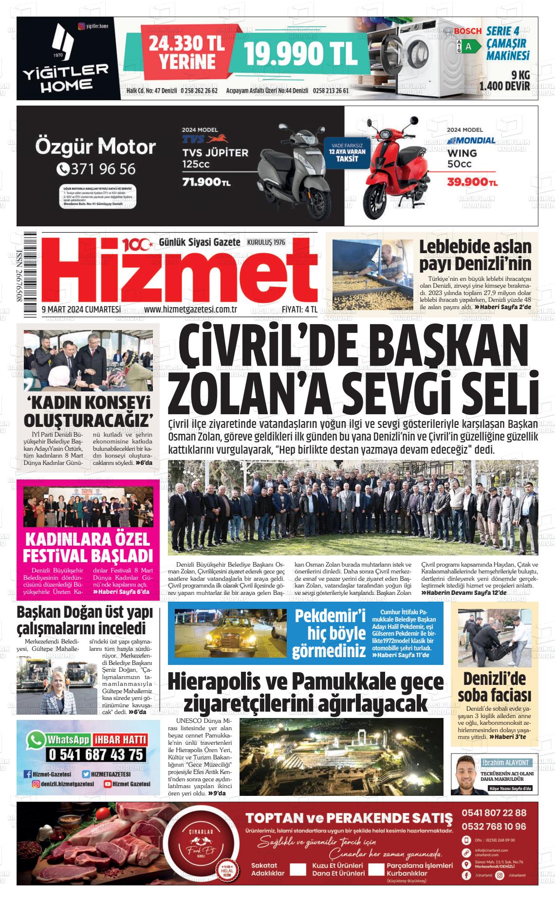 09 Mart 2024 Hizmet Gazete Manşeti