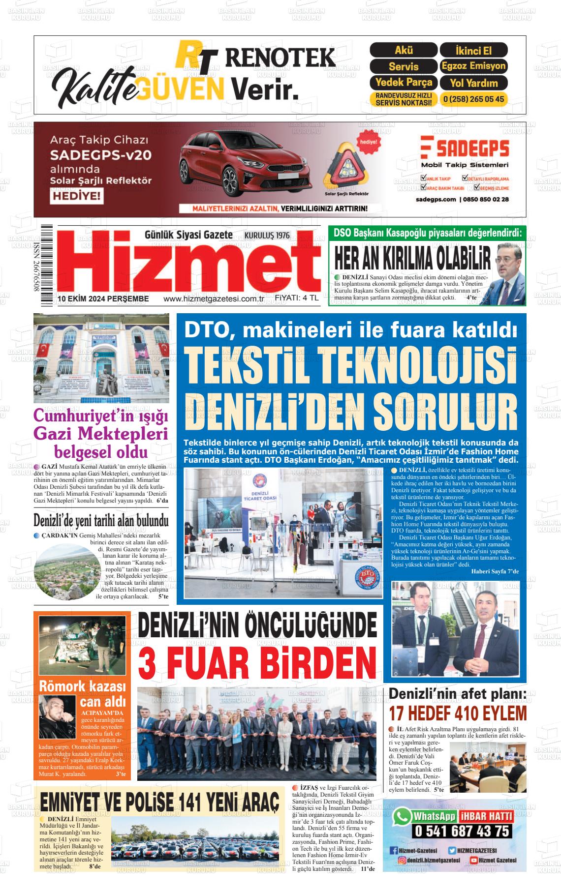 10 Ekim 2024 Hizmet Gazete Manşeti