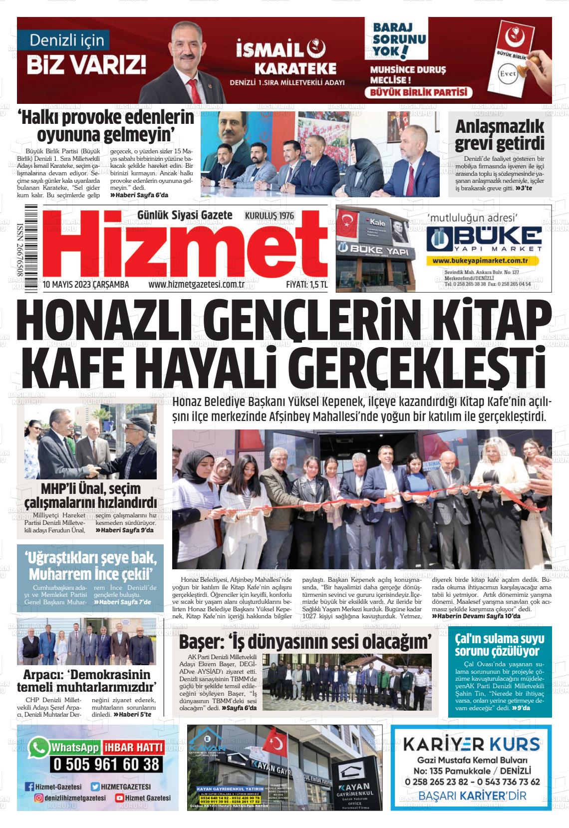 10 Mayıs 2023 Hizmet Gazete Manşeti