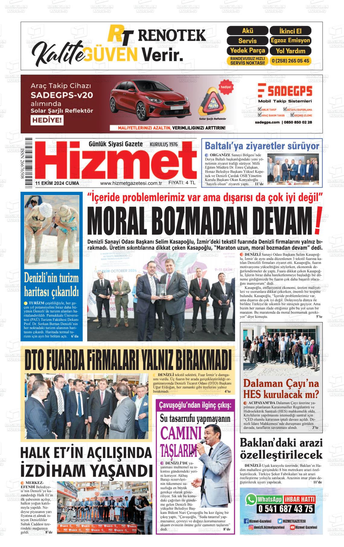 11 Ekim 2024 Hizmet Gazete Manşeti