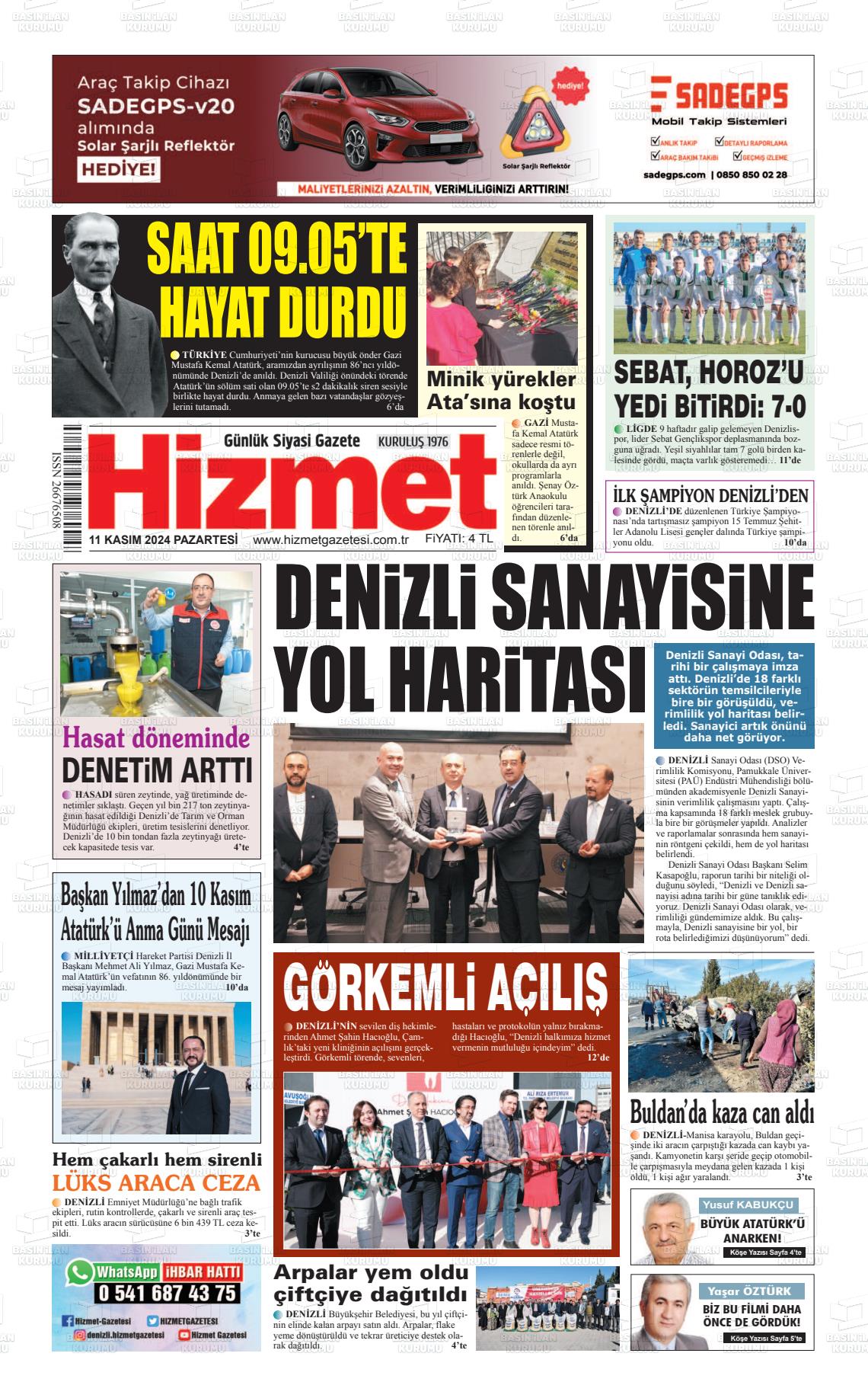 11 Kasım 2024 Hizmet Gazete Manşeti