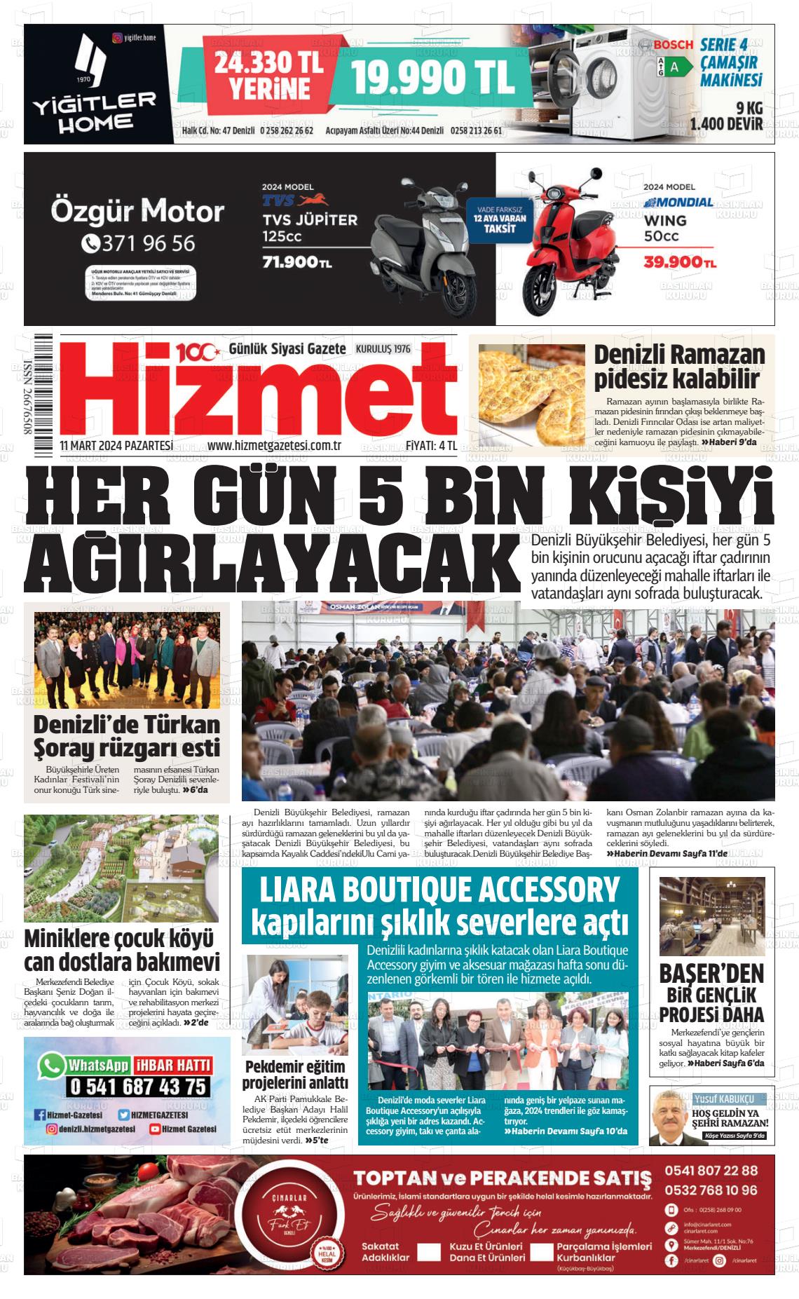 11 Mart 2024 Hizmet Gazete Manşeti