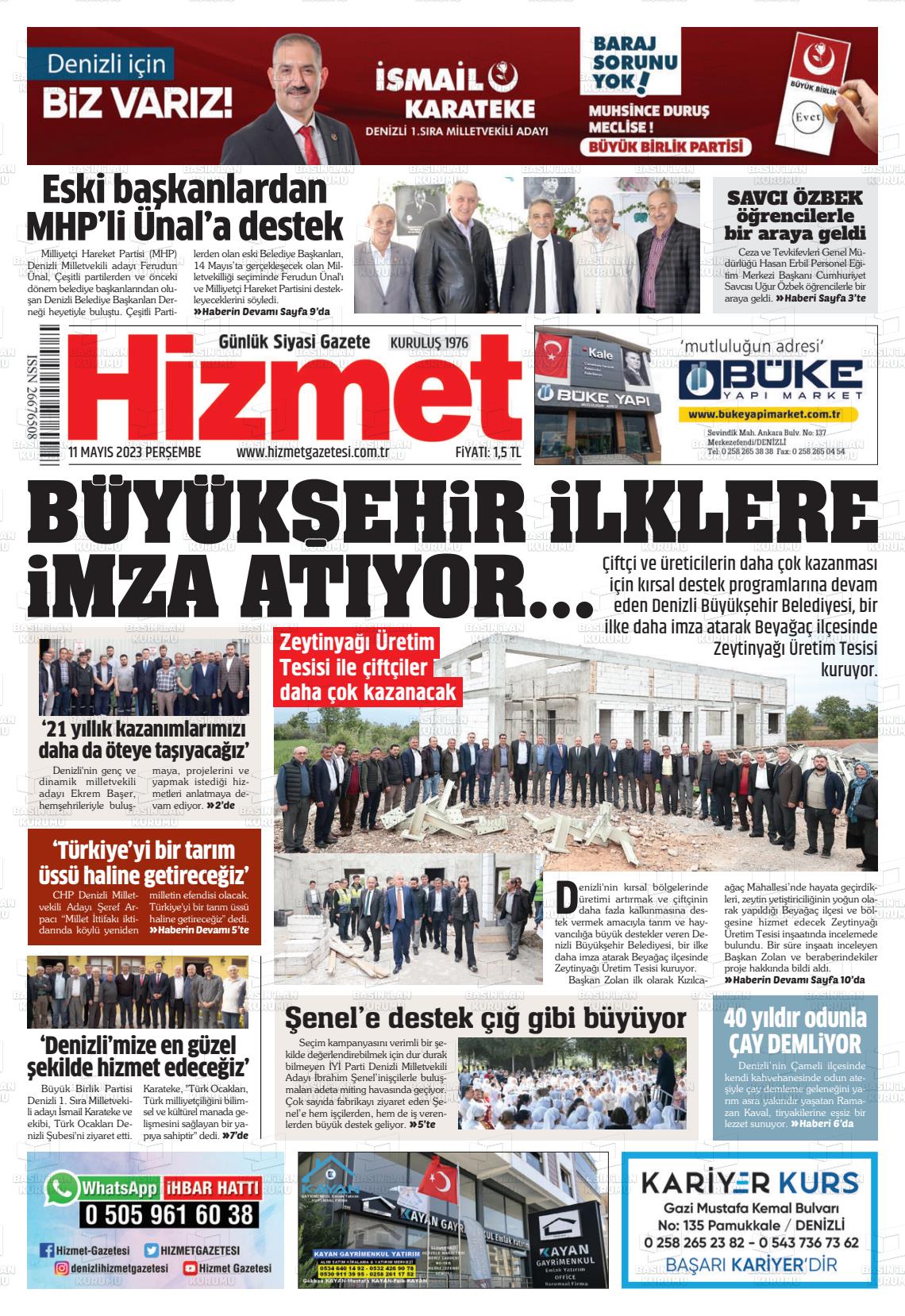 11 Mayıs 2023 Hizmet Gazete Manşeti