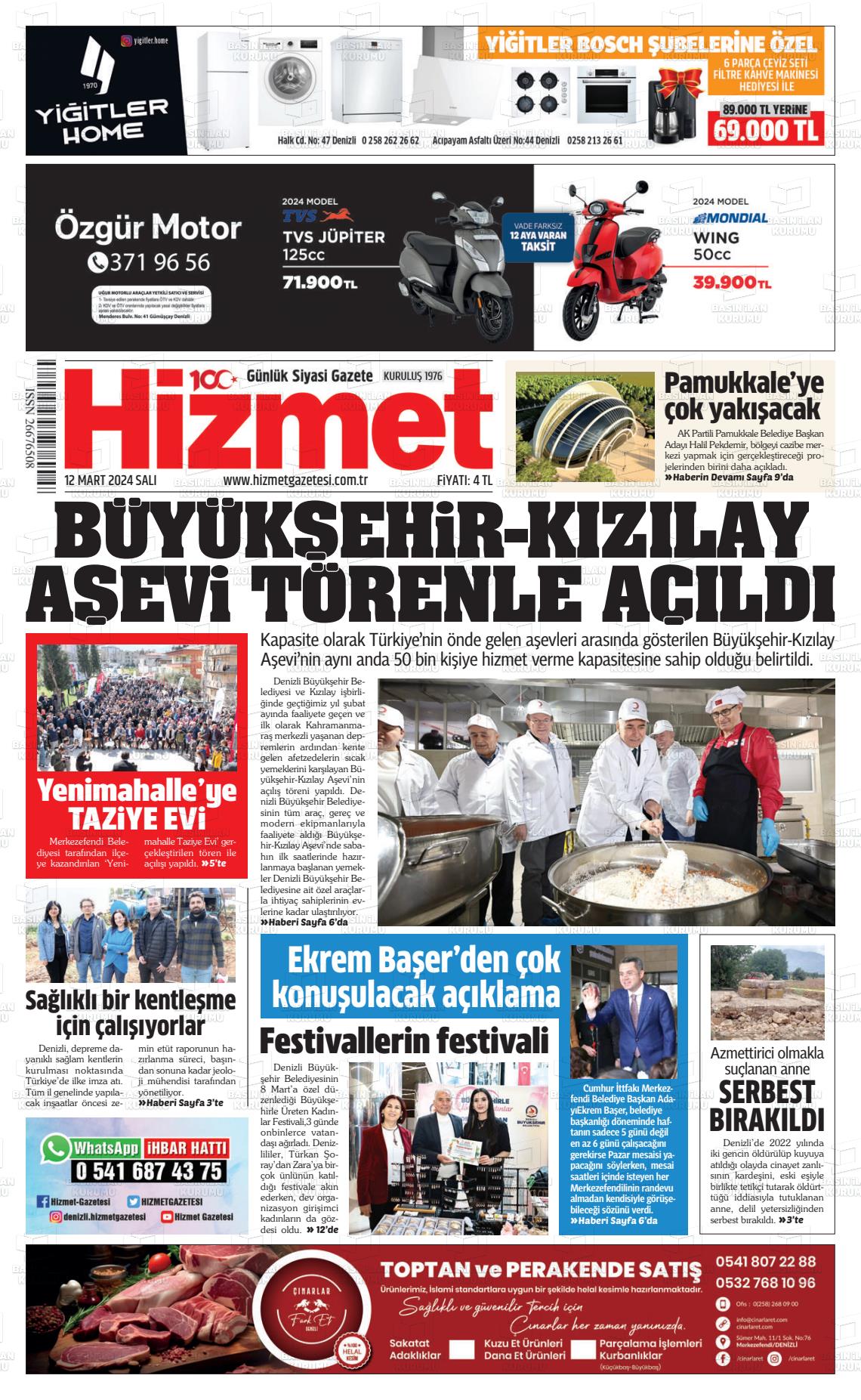 12 Mart 2024 Hizmet Gazete Manşeti