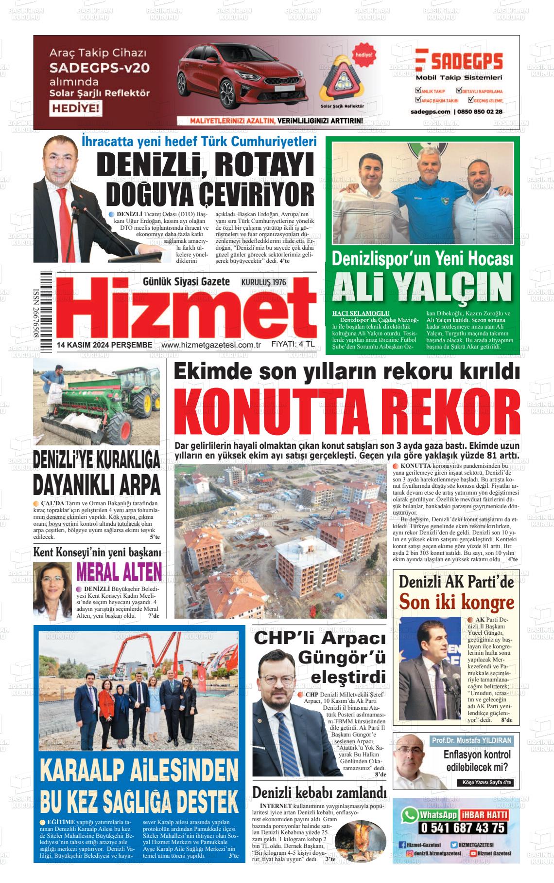 14 Kasım 2024 Hizmet Gazete Manşeti