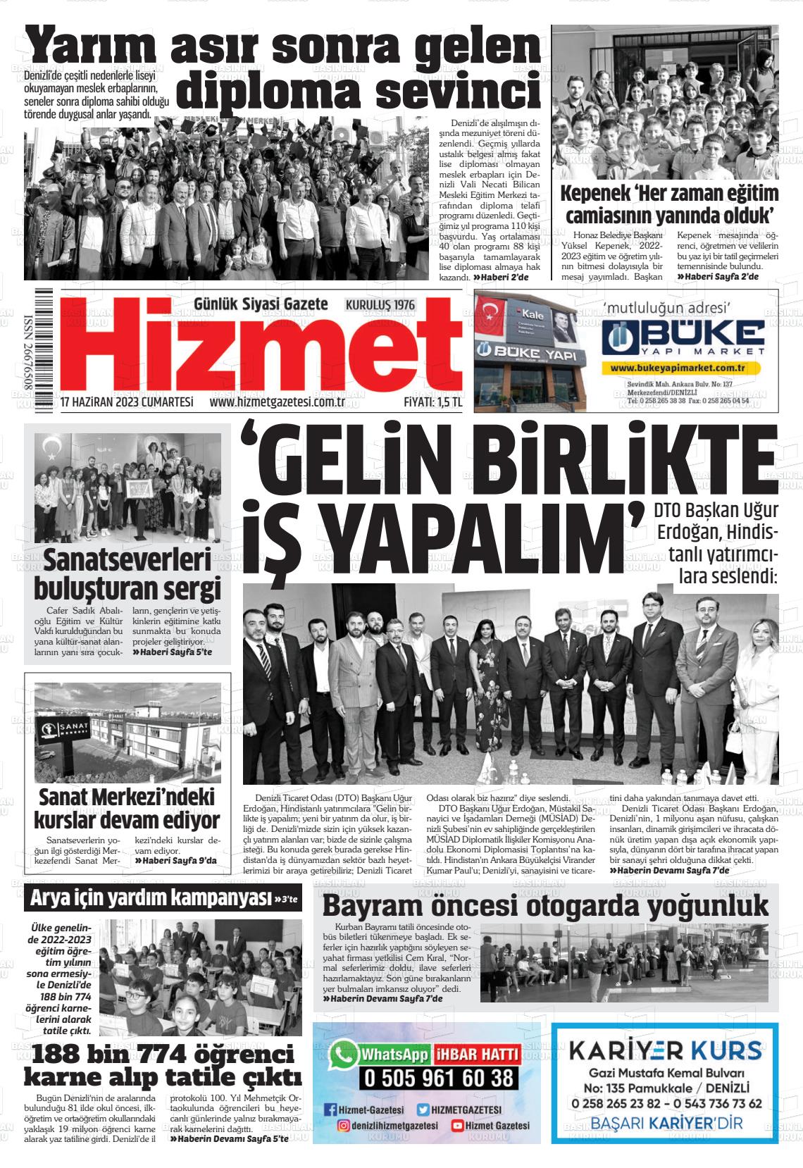 18 Haziran 2023 Hizmet Gazete Manşeti