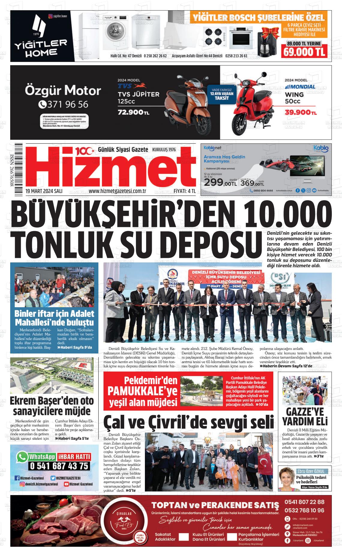 19 Mart 2024 Hizmet Gazete Manşeti